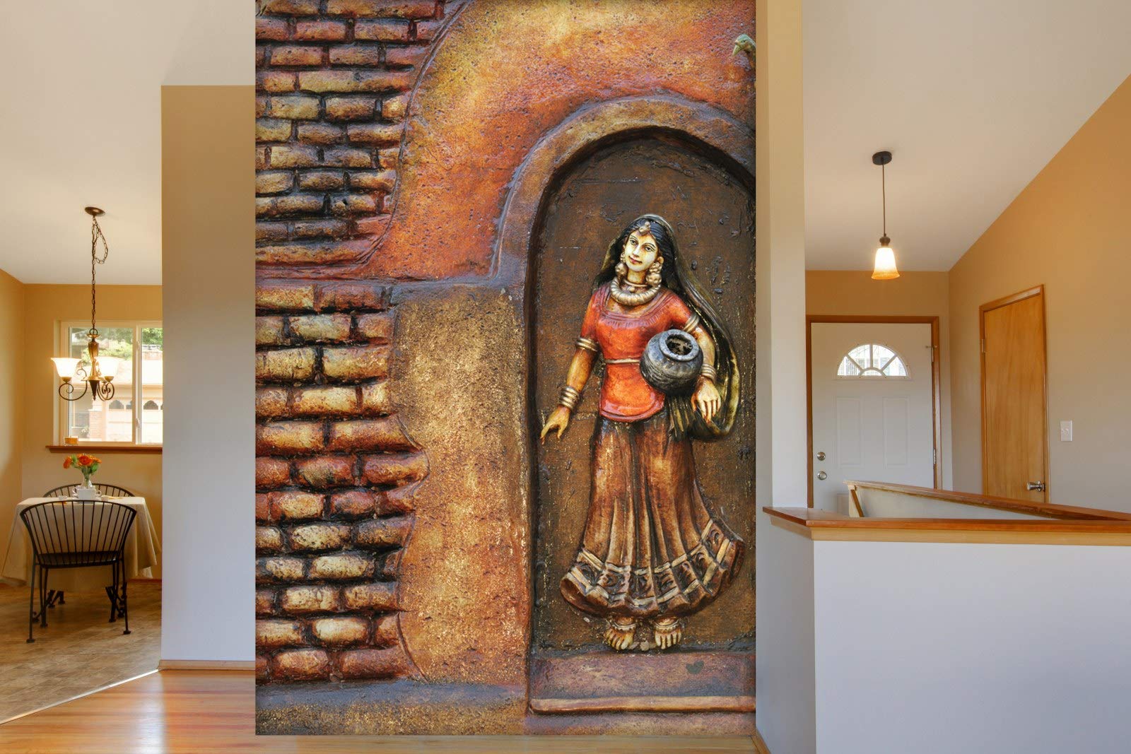 999STORE 3D Print Latest Door Living Room Bed Room Home Hall Wall Stickers Sheet roll Mural Wallpaper 3D red Bricks and Village Women Mural (Vinyl Self Adhesive 24X36 Inches) NonW230895