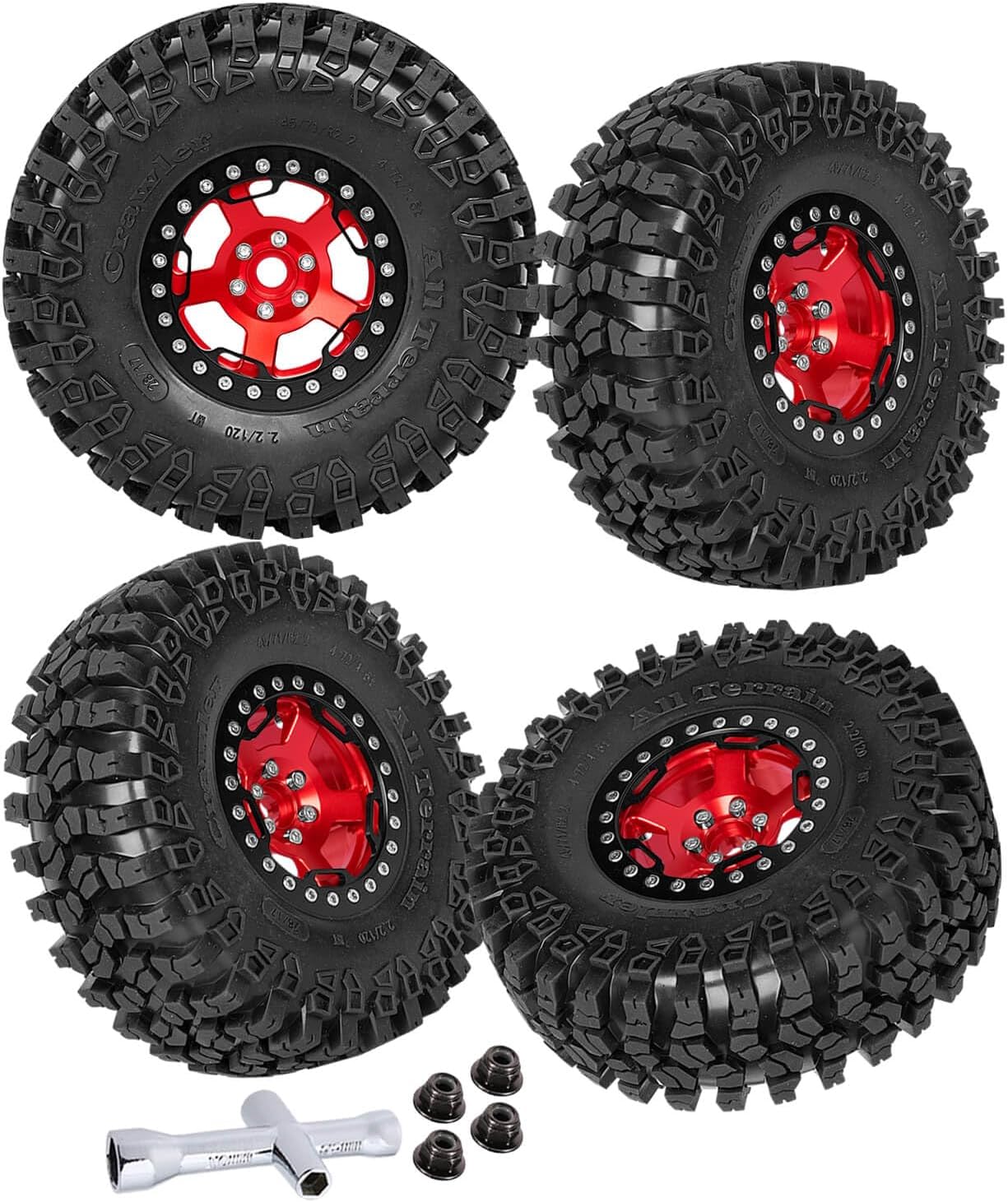 Rc 2.2 Wheel Rims Tires Wheels for 1/10 SCX10 SCX10 II 90046 SCX10 III AXI03007 TRX4 TRX6 D90 VS4-10 Gen8 MST CFX RC Crawler Car,Aluminum RC 2.2 Beadlock Wheel,Red