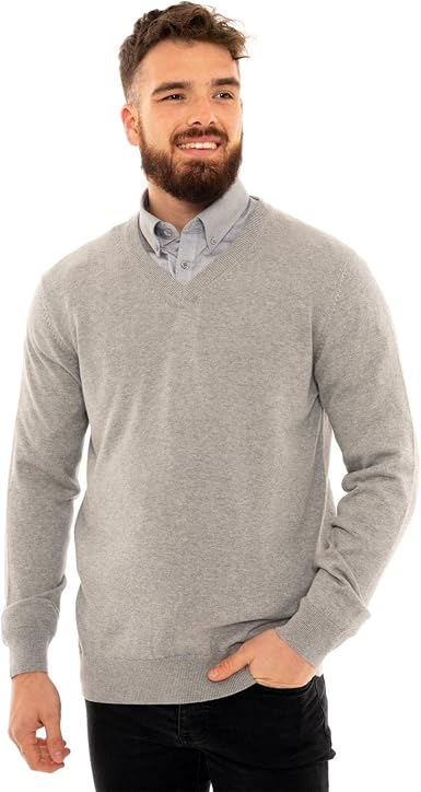 Mens Plain V-Neck Jumper Cotton Knitted 