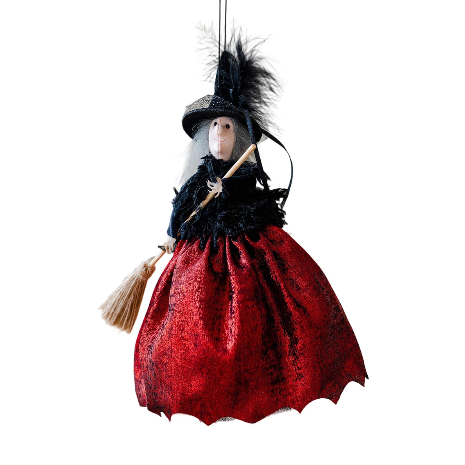 Greabuy Decorative Eerie Witch Broom Hanging Decoration Tree Toppers for Halloween Party Wall or Door Garden Necromancer Brush Decoration
