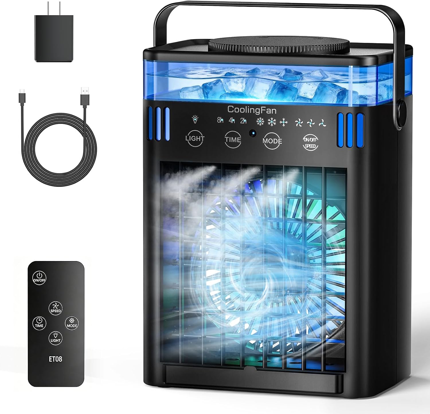Portable Air Conditioner, Mini Air Conditioner Portable AC Unit with Remote, 3 Speeds & 3 Mist, 2-8H Timer & 7 Light, Evaporative Air Cooler Fan for Room Office Desk Home Dorm