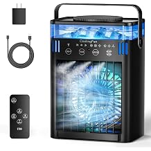 Portable Air Conditioner, Mini Air Conditioner Portable AC Unit with Remote, 3 Speeds &amp; 3 Mist, 2-8H Timer &amp; 7 Light, Evaporative Air Cooler Fan for Room Office Desk Home Dorm