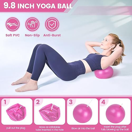 Miniatura 7 de Kit esencial de anillo de pilates para mujer, equipo de entrenamiento en casa con pelota de 9.8 pulgadas, bandas de resistencia, círculo mágico,