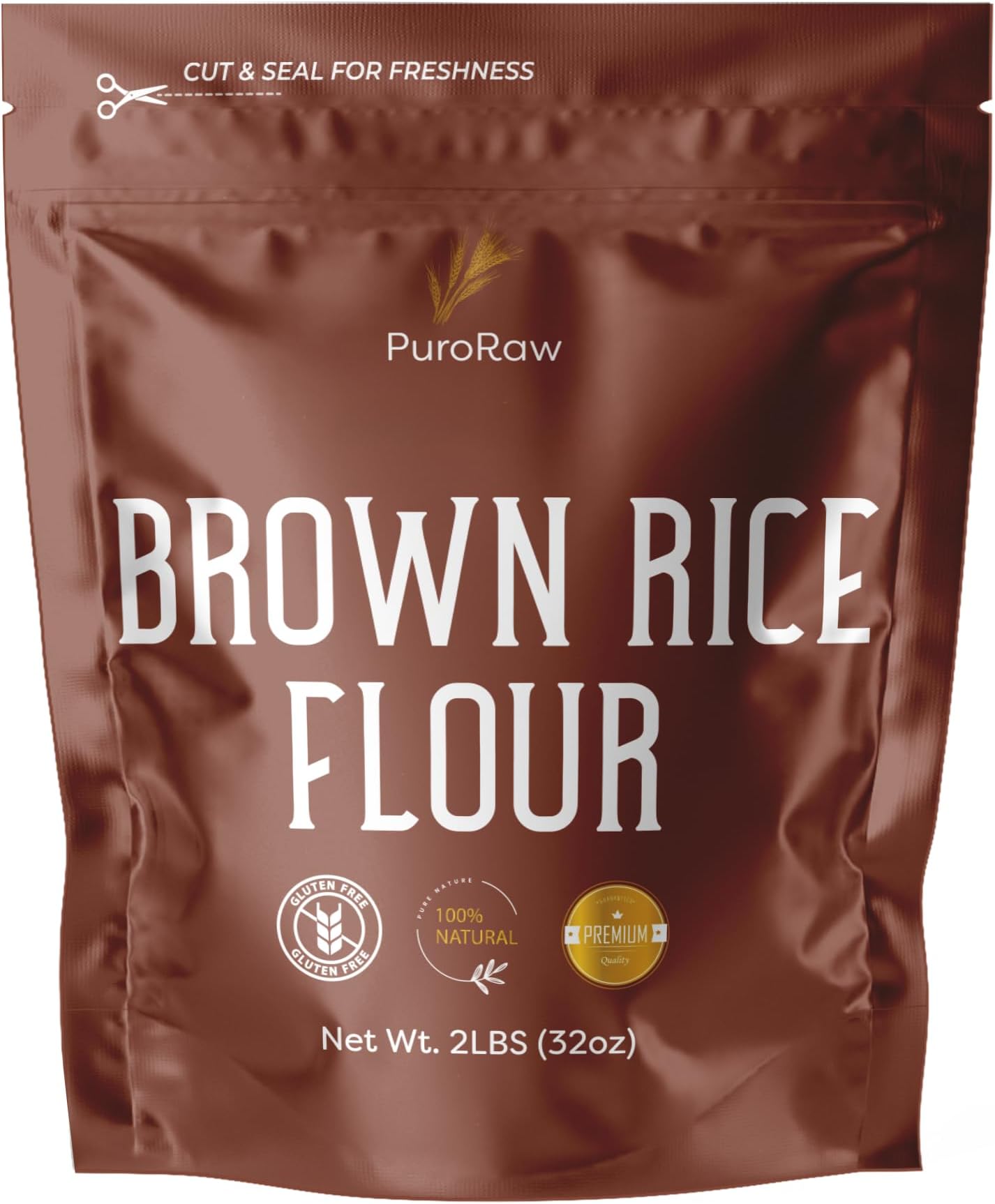 PuroRaw Brown Rice Flour, 2lb, Premium Brown Rice Flour Gluten Free, Rice Flour for Baking, Fine Brown Rice Flour Bulk, Superfine Rice Flour Tortillas,Natural, Non-GMO, Batch Tested, 2 Pound