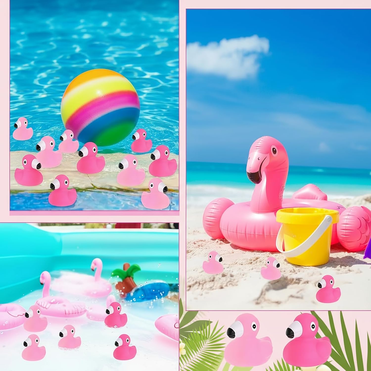 Jerify 100 Pcs Flamingo Rubber Duck Bulk Rose Pink Light Pink Flamingo Bath Toys Floating Ducks Summer Beach Rubber Ducks for Baby Shower Duck Party Favors Decor Prize with Storage Bag