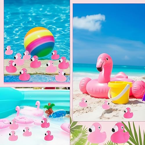 Miniatura 7 de 48 piezas de pato de goma flamenco a granel rosa rosa claro flamenco juguetes flotantes flamenco juguetes de verano playa patos de goma para