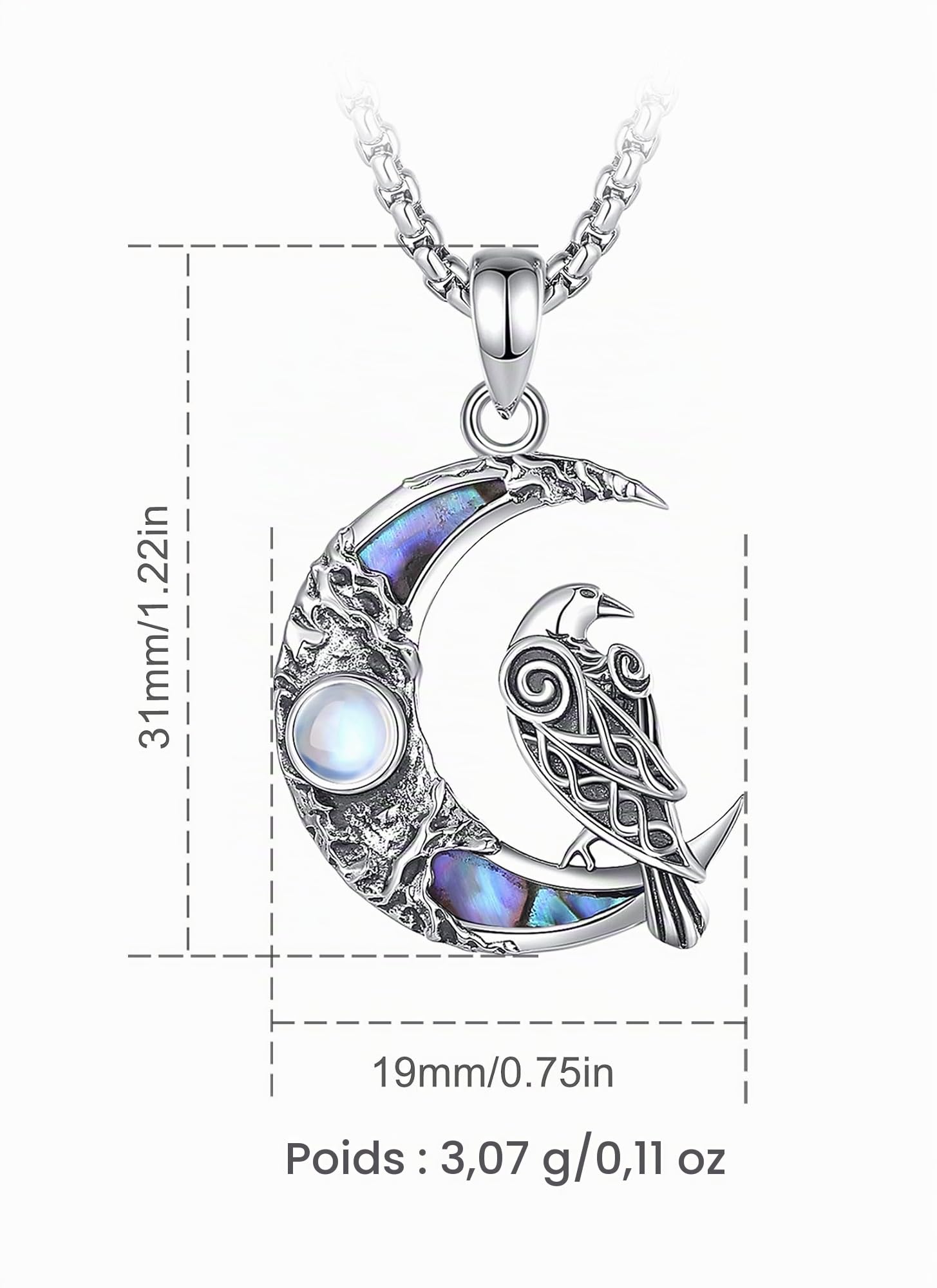 CELESTIA Collier Lune, Collier Sorciere Femme Pendentif Lune avec Pierre de Lune Argent 925 Bijoux Wicca Cadeau Sorcière Païens Spirituel Cadeau Femme