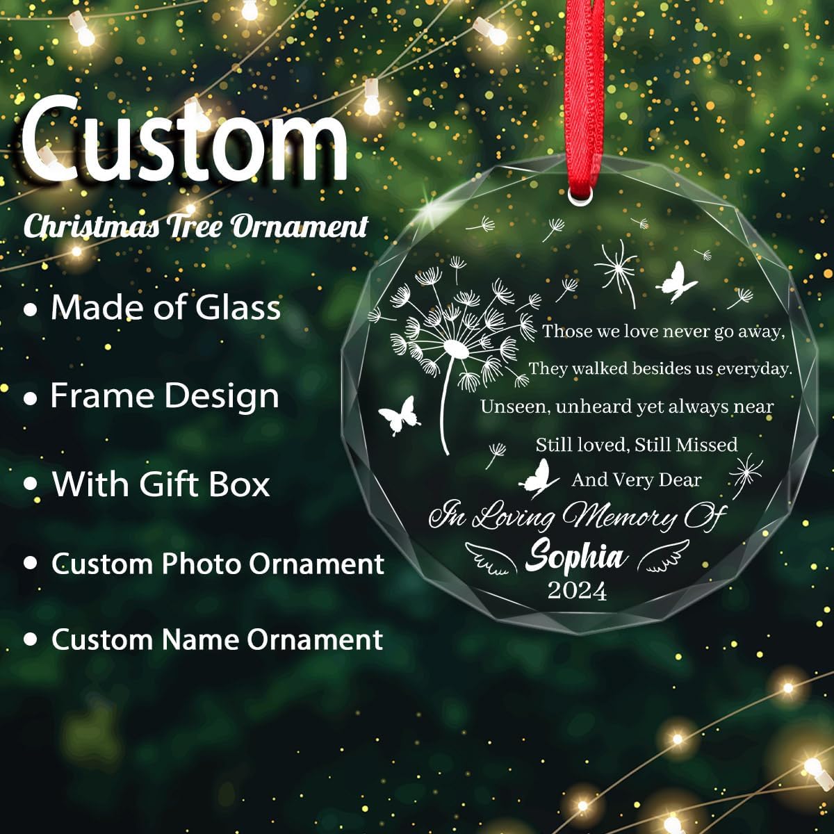 Personalized in Loving Memory Hanging Christmas Ornament 2025 Custom Family Crystal Name Date Xmas Tree Decorations Sympathy Memorial Keepsake Gift for Loss of Loved One