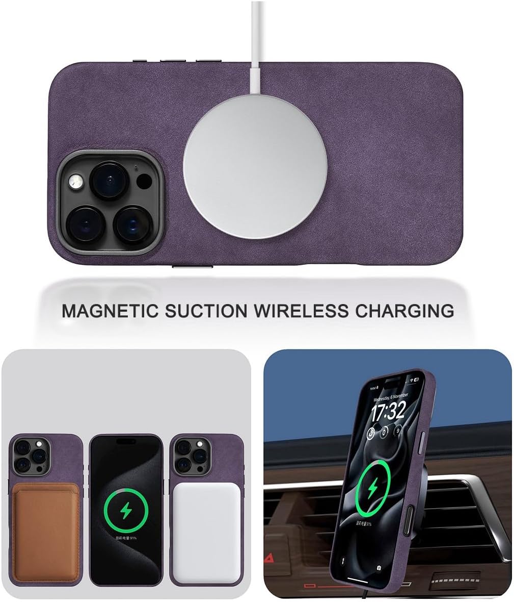 Slim Case for iPhone 16 Pro Max, Genuine Leather Full Wrap Phone Matte Cover Anti-Fingerprint Shock Protection Shell