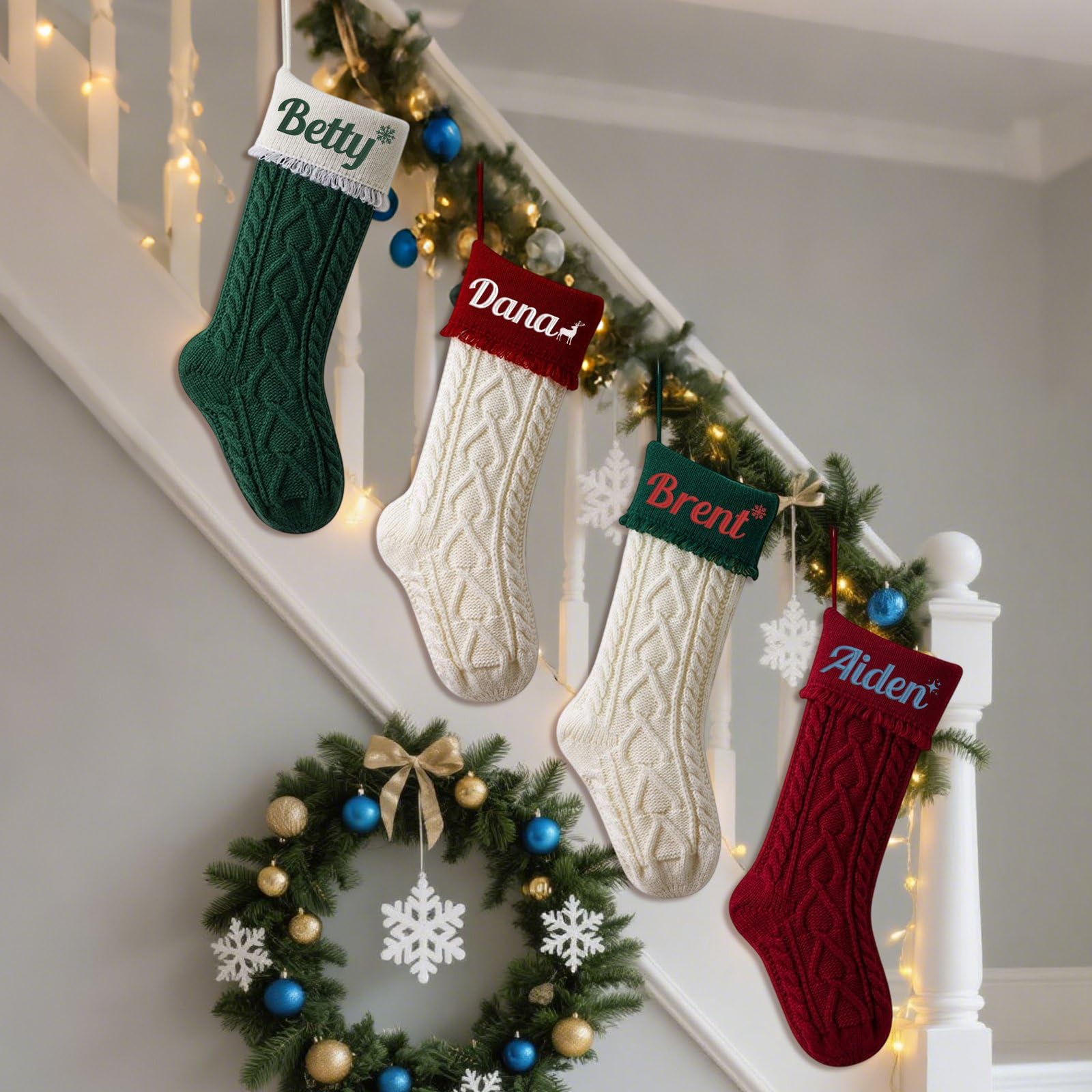 Divertidos calcetines de Navidad de 45,7 cm, con nombre bordado personalizado, de punto, para colgar en la chimenea, decoración de fiesta de Navidad