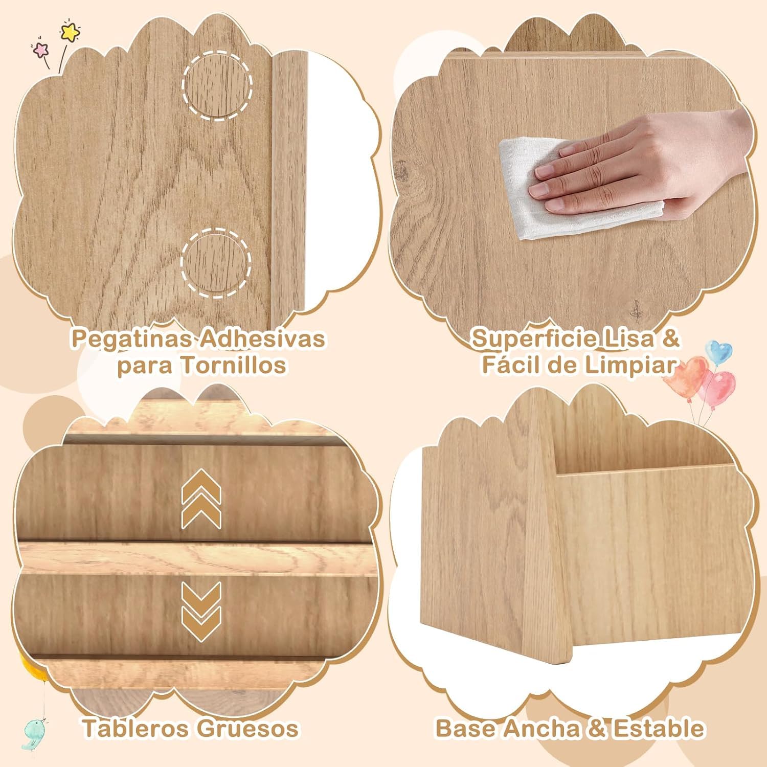 RELAX4LIFE Estantería Libros Infantil con 4 Estantes, Revistero de Madera, Mueble Estantería para Habitación Infantil y Guardería, Almacenaje Juguetes, Organizador Juguetes, 57,5x26,5x59cm (Natural)