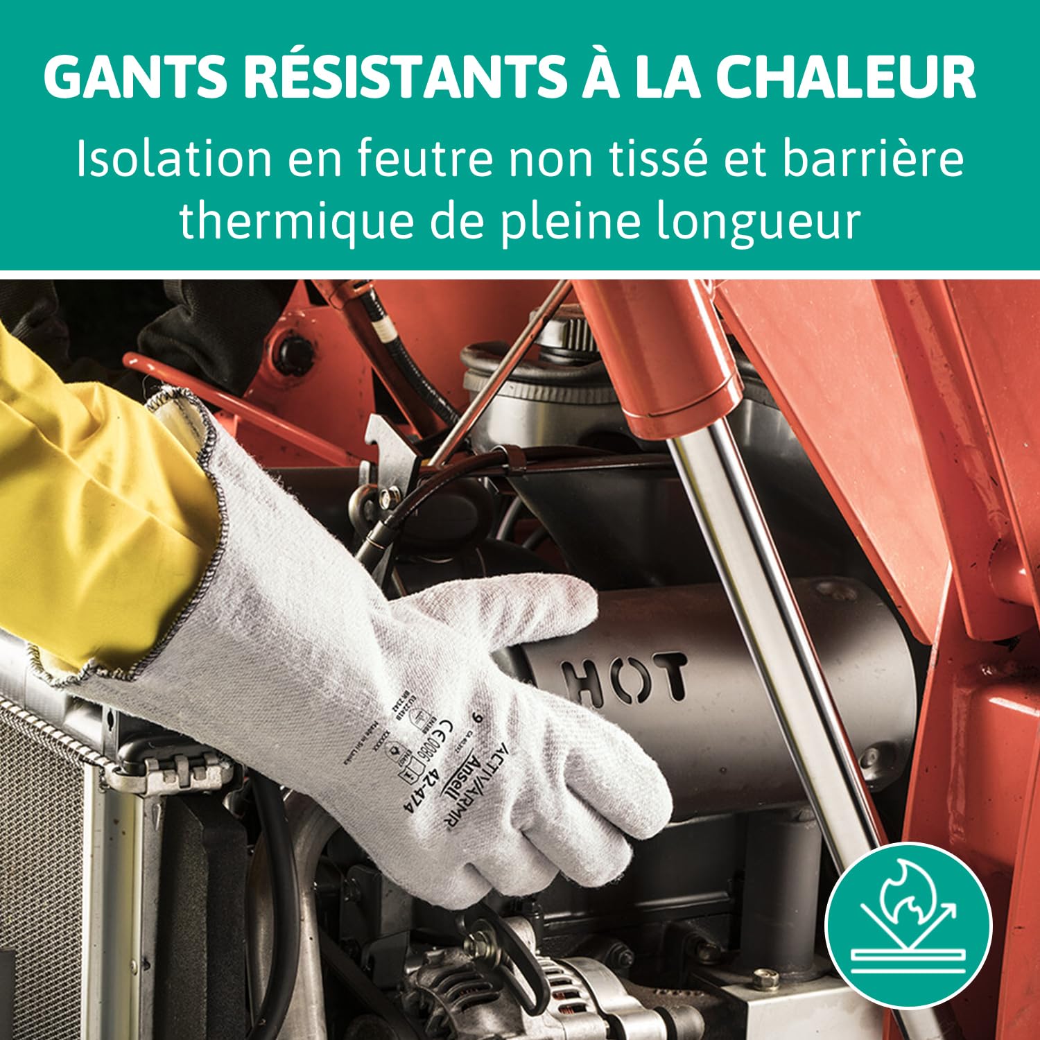 Ansell ActivArmr 42-445 Gants de Travail Thermorésistants, Résistance à la Chaleur et Protection Anti-Coupure Élevées, Gants de Manutention, Bricolage, Chantier, Taille XL (12 Paires)