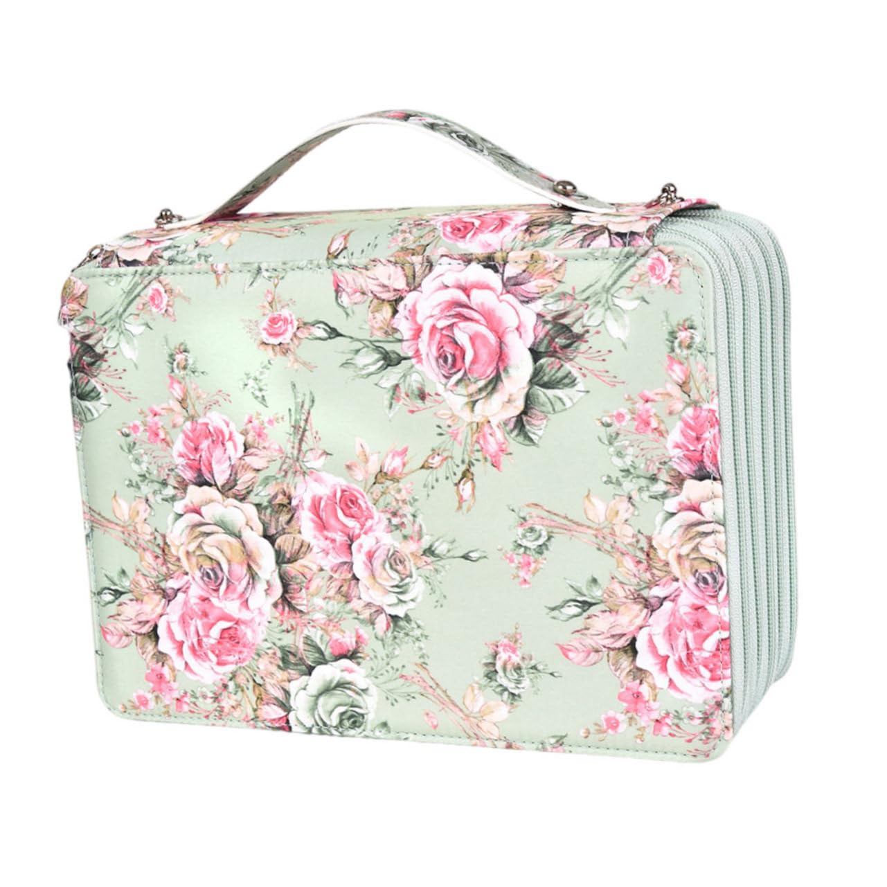 Astuccio Portapenne 252 Scomparti Capiente, Borsa Scuola per Ragazze | Pu Poliestere, Chiusura Zip Cordino Elastico e Maniglia, Tono Verde Chiaro, Decorazioni Scuola