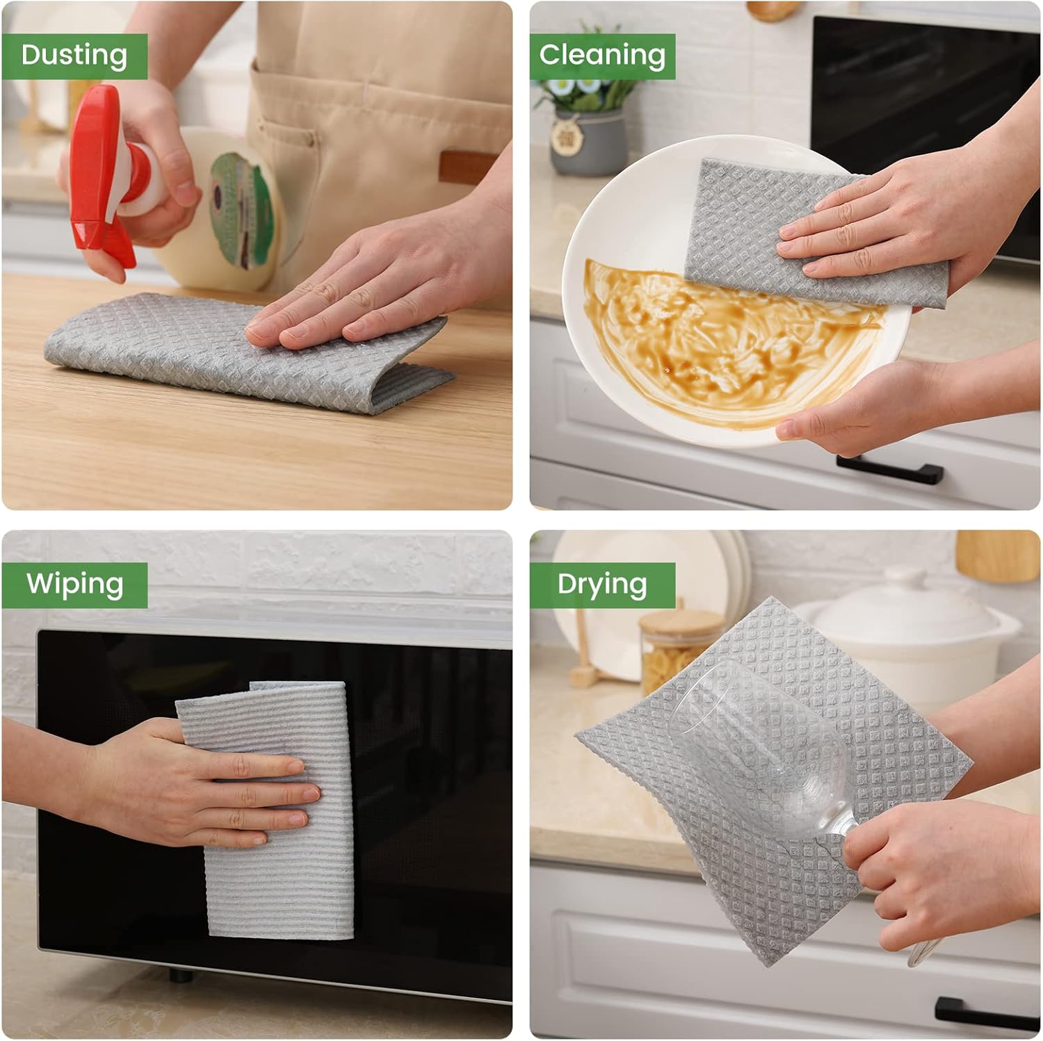 Homaxy 100% Cotton Kitchen Dish Cloths(Dark Grey, 12 x 12 inches, 6-Pack) and Swedish Dishcloths for Kitchen(Grey, 10 Pack), Reusable and Eco-Friendly Cellulose Sponge Cloths
