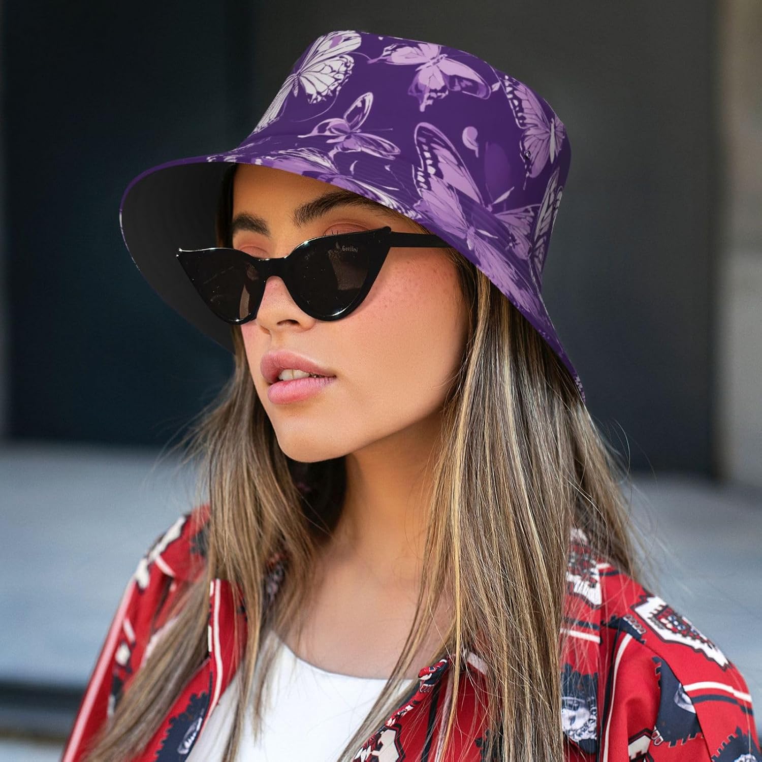 Bucket Hat Purple Butterflies Floral Print Summer Sun Hat Trendy Beach Funny Fisherman Hat for Men Women Unisex