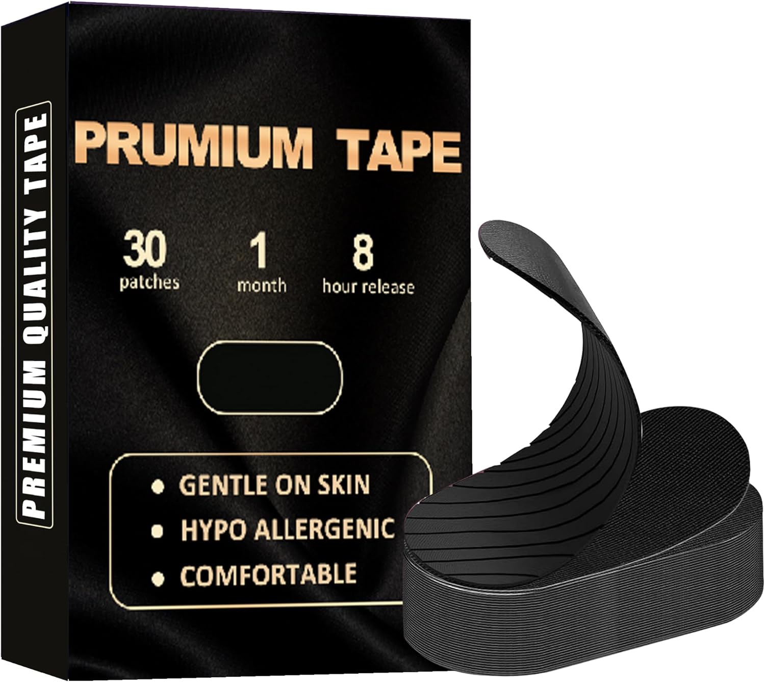 Daonziku Black Gentle Premium Tape (30 Pack) - Pain Free Removal, Hypoallergenic, Latex Free & Gentle On Skin