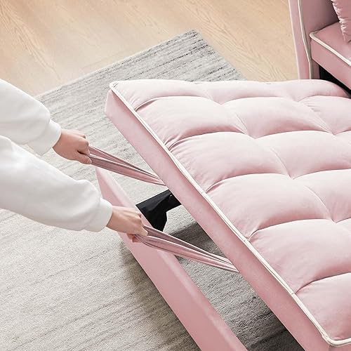 Miniatura 8 de FTOPBTB Sofá cama extraíble de terciopelo 3 en 1 con soporte para tazas y puerto USB, moderno sofá biplaza convertible de 2 plazas con soporte para