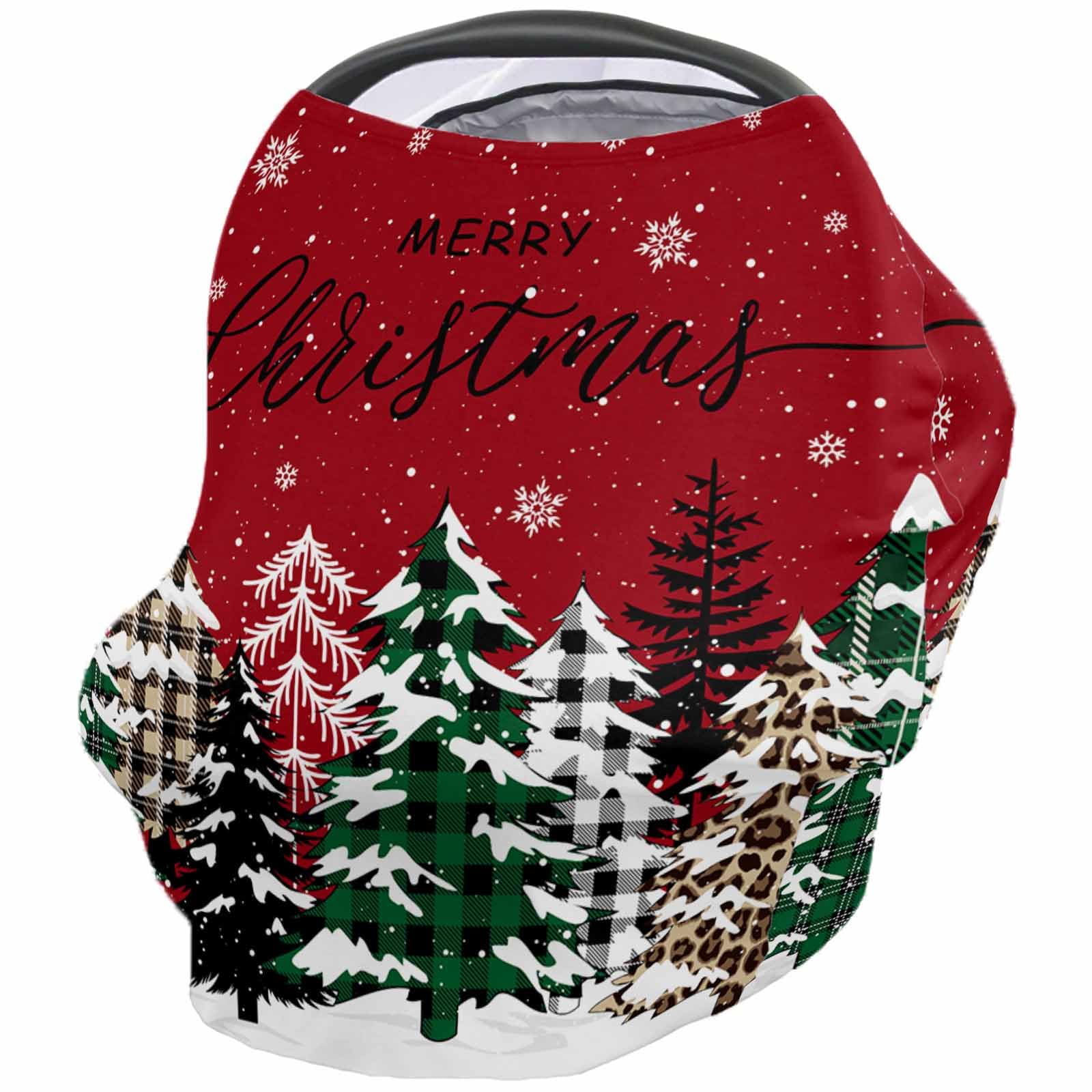 Nursing Cover for Breastfeeding Scarf, Xmas Trees Various Checkered Leopard Snow Red Green Baby Car Covers Super Soft Multi Use for Canopy Shopping Cart Cover Blanket Stroller Cover
