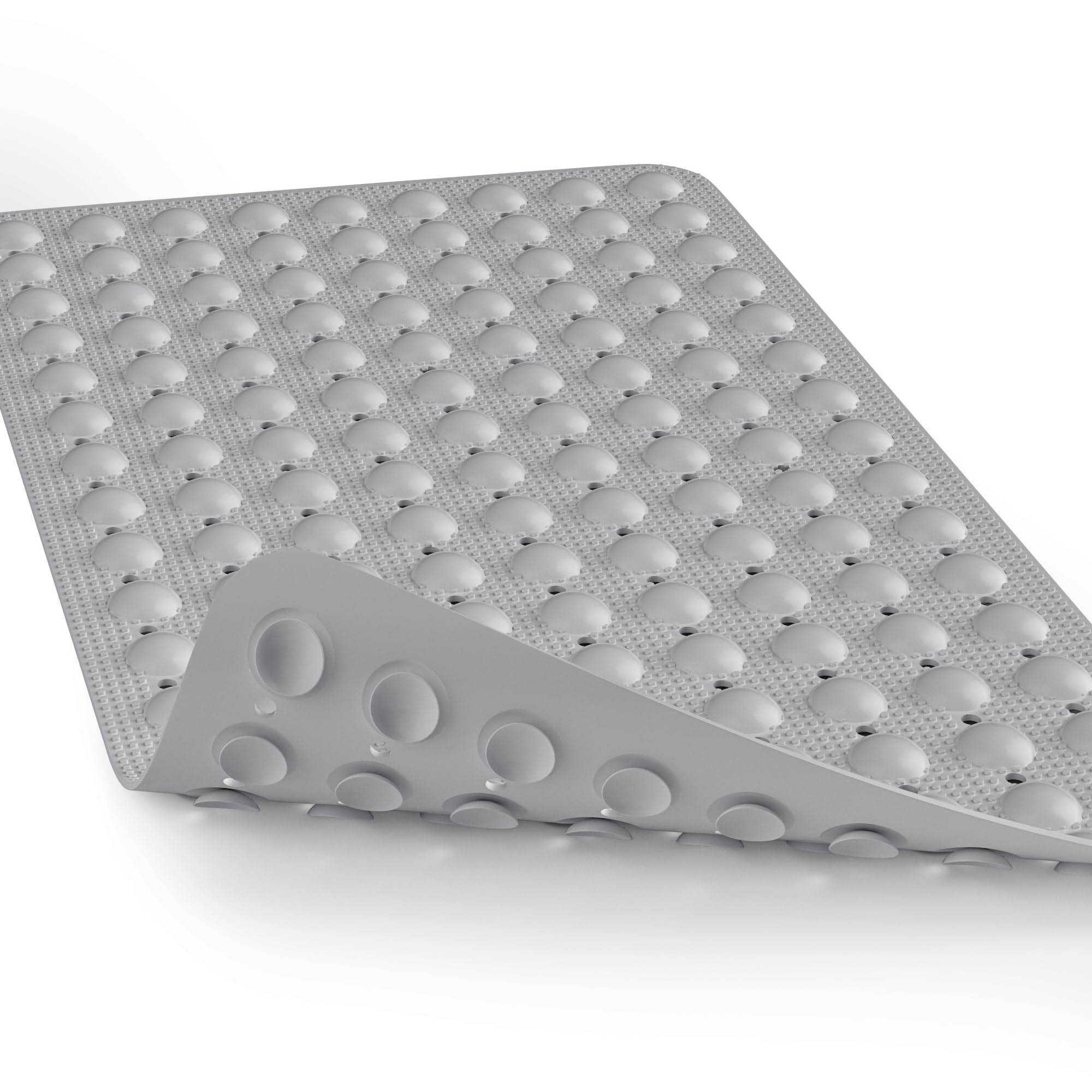 Bath Mat for Tub Shower Mat Non Slip Kids Rubber Shower Tub Mat, 100% Natural Rubber no Plastic Odors Perfect for Baby and Elder, Strong Suction Cups, Textured Mat Surface, 28 X 16 inches, Grey