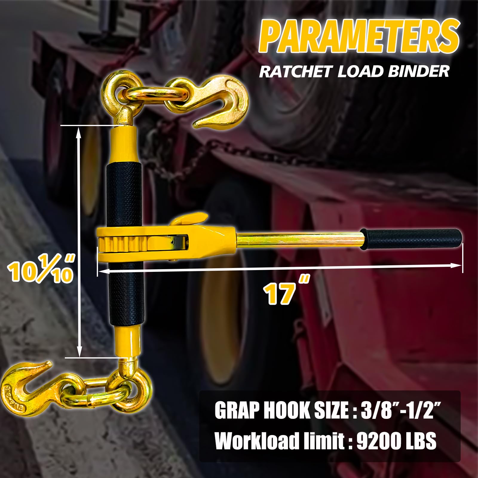Ratchet Chain Binders 2-Pack For 3/8" - 1/2" Chain - 9,200 Lb Working Load, With Grab Hooks, DOT Compliant