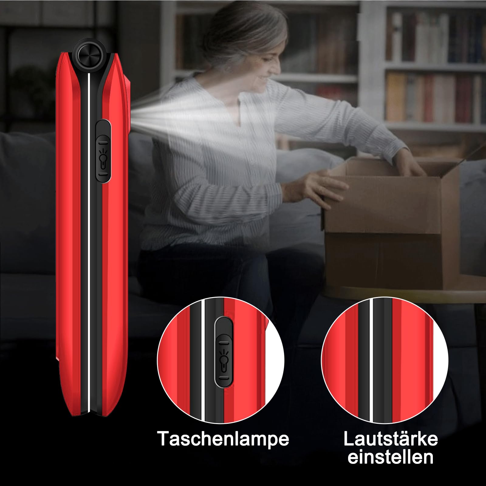 Seniorenhandy Klapphandy ohne Vertrag,Dual SIM 2G GSM mit SOS-Notruftaste,Rentner Handy Großen Tasten mit 1600mAh Akku,USB-C,2.4"+1.77" Dual Display,Rot