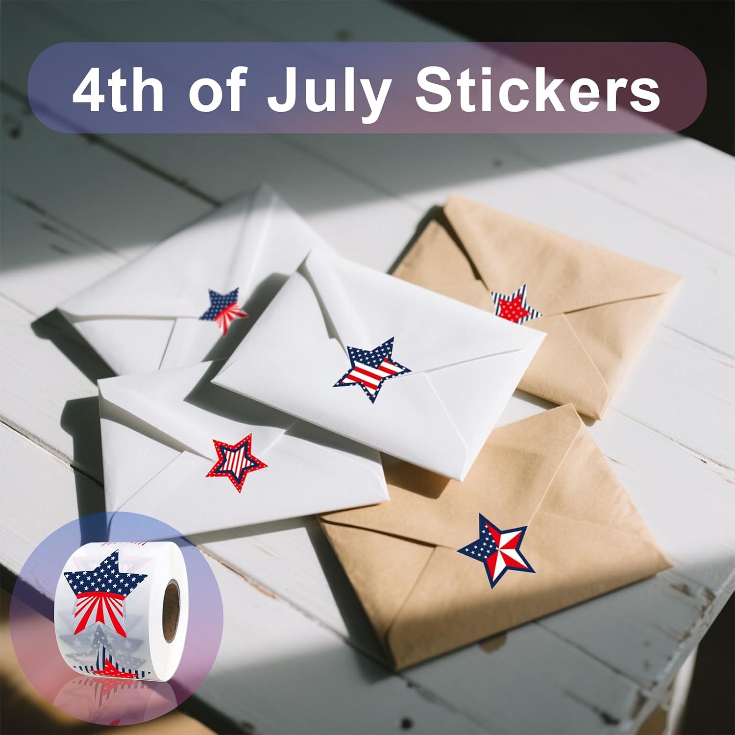 500 PCS Patriotic Stickers – 1.5" Large Star, 4th of July, Memorial Day, Independence Day Decorations | Self-Adhesive Waterproof American Flag Stickers for Cards, Envelopes, Gifts, & Party Decor​