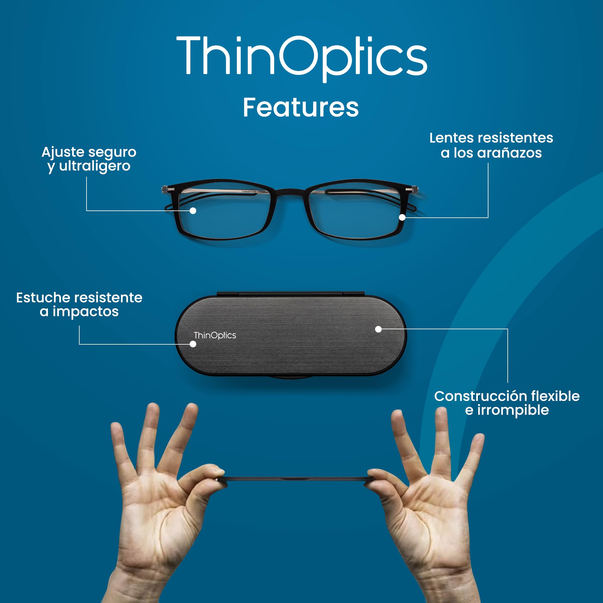 ThinOptics Gafas de Lectura Brooklyn, Rectangular, Funda Milano, Plegables | Gafas de lectura plegables y compactas para hombre y mujer, siempre a mano, tecnología Flex-Fit, para llevar en el bolsillo