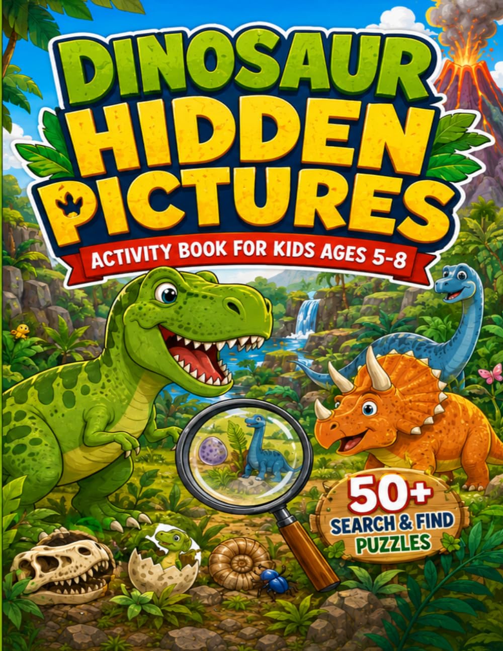 Dinosaur Hidden Pictures Activity Book for Kids Ages 5-8: 50 Fun Search and Find Puzzles with Dinosaurs, Fossils, Volcanoes, and Prehistoric Adventures