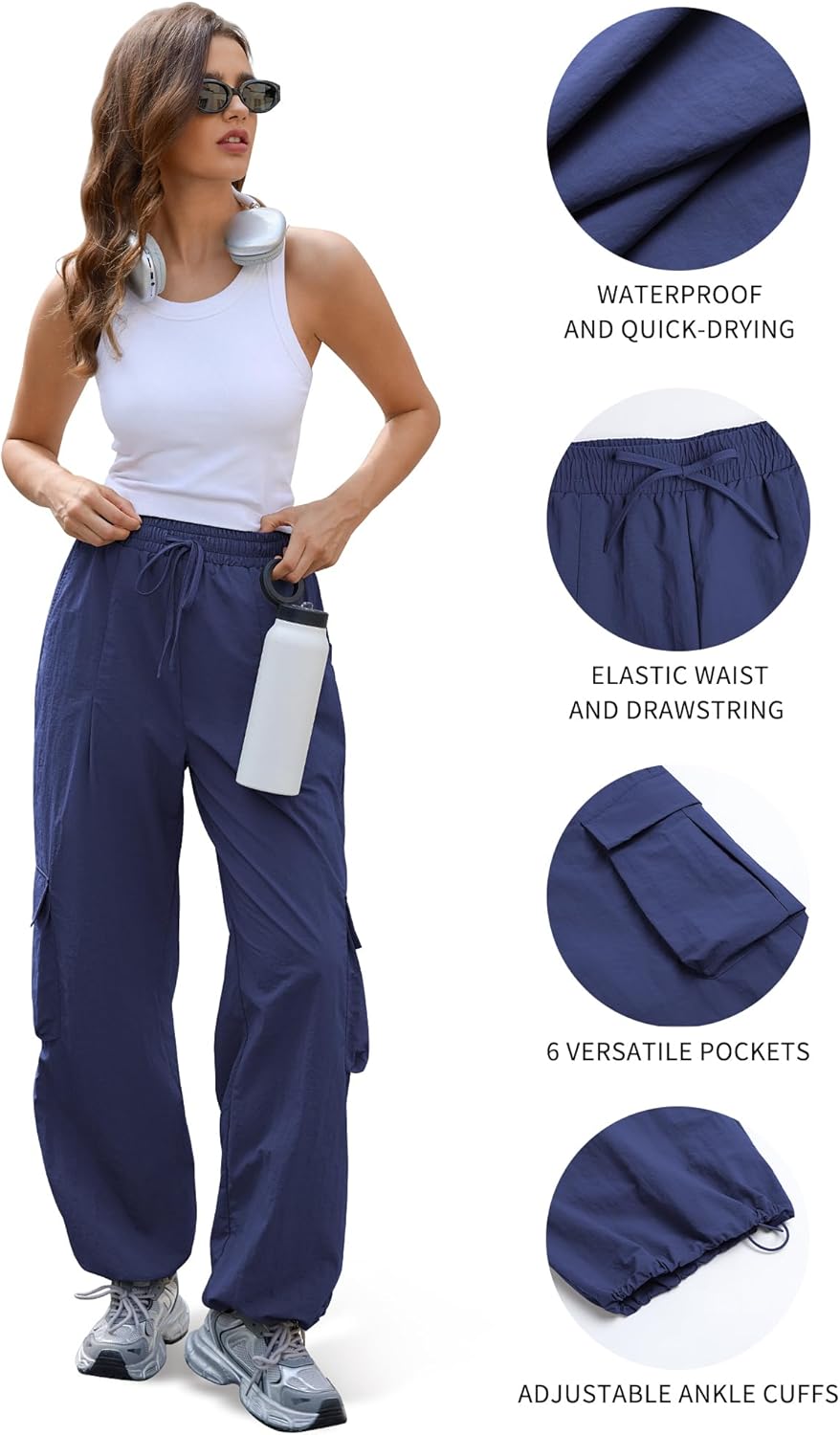 ZAFUL Cargo Pants Women High Waisted Parachute Pants with Pockets Quick Dry Lightweight Baggy Pants - Image 3