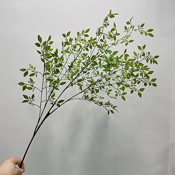 Derefine 43 Inch Artificial ery Nandina Domestica Faux Stems, Reuseable Fake Plants Office Long Branch, Fake Plants with Green Leaves, Long Faux Nandina Greenery Bunch Plant Branch