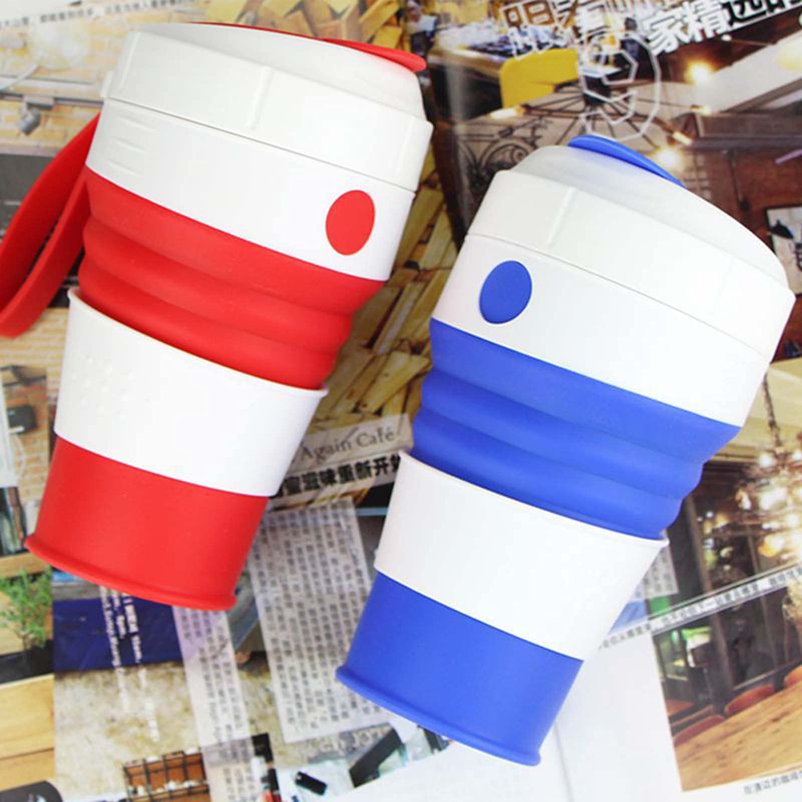XINGYU Taza De Café Plegable, con Pajita Taza De Camping Plegable De Silicona Botella Deportiva con Tapas Taza De Beber a Prueba De Escaldaduras Extensible Botella Portátil