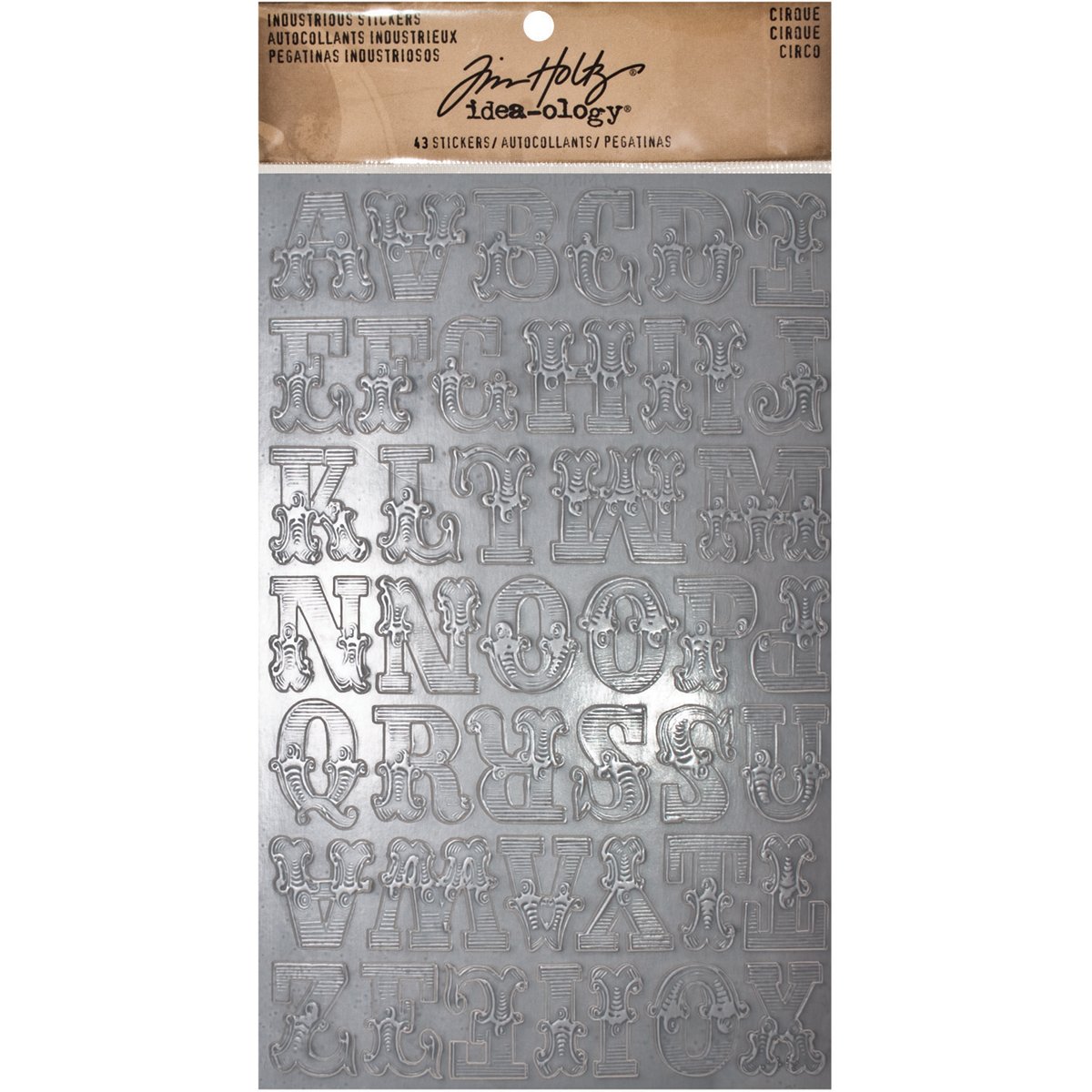Cirque Industrious Stickers by Tim Holtz Idea-ology, 43 Alphabet Stickers, 1 Inch Tall, Metallic, TH93082