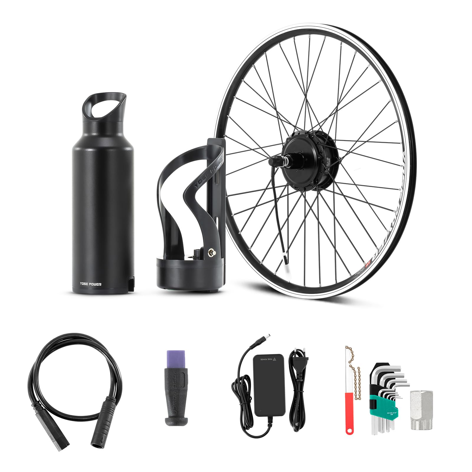 E-Bike Conversion Kit 26" / 27,5" / 28" (700C) Felge mit 250W Drehmoment Motor 36V Samsung Trinkflaschen Batterie Umbausatz Integrierter Torque PAS Sensor