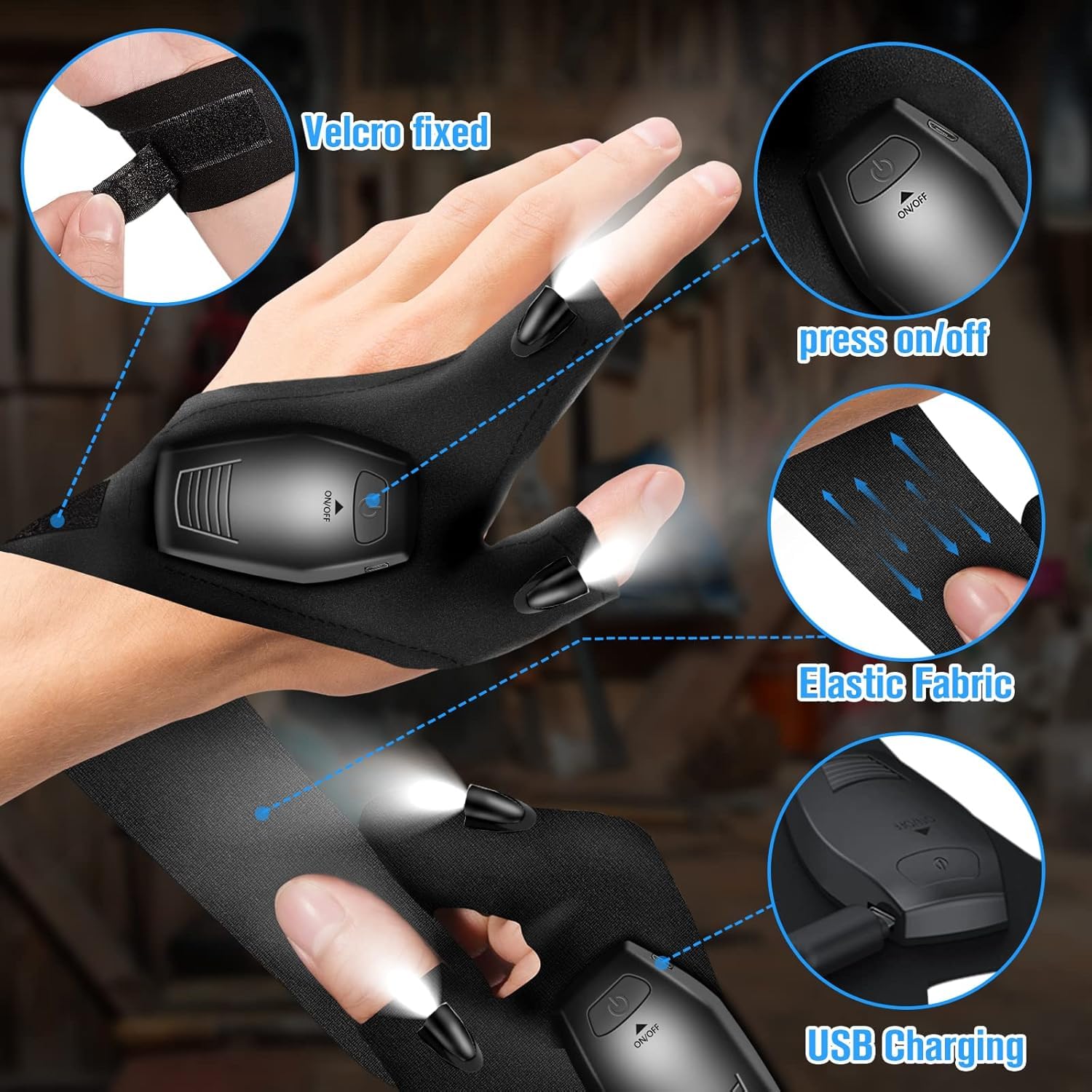 Hinshark Geschenke für Männer, Handschuhe mit Licht Angelzubehör Vatertagsgeschenk für Papa, Männergeschenke, Geburtstagsgeschenk Lustige Gadgets Männertag Geschenke für Männer Papa Geschenk Vatertag - 3