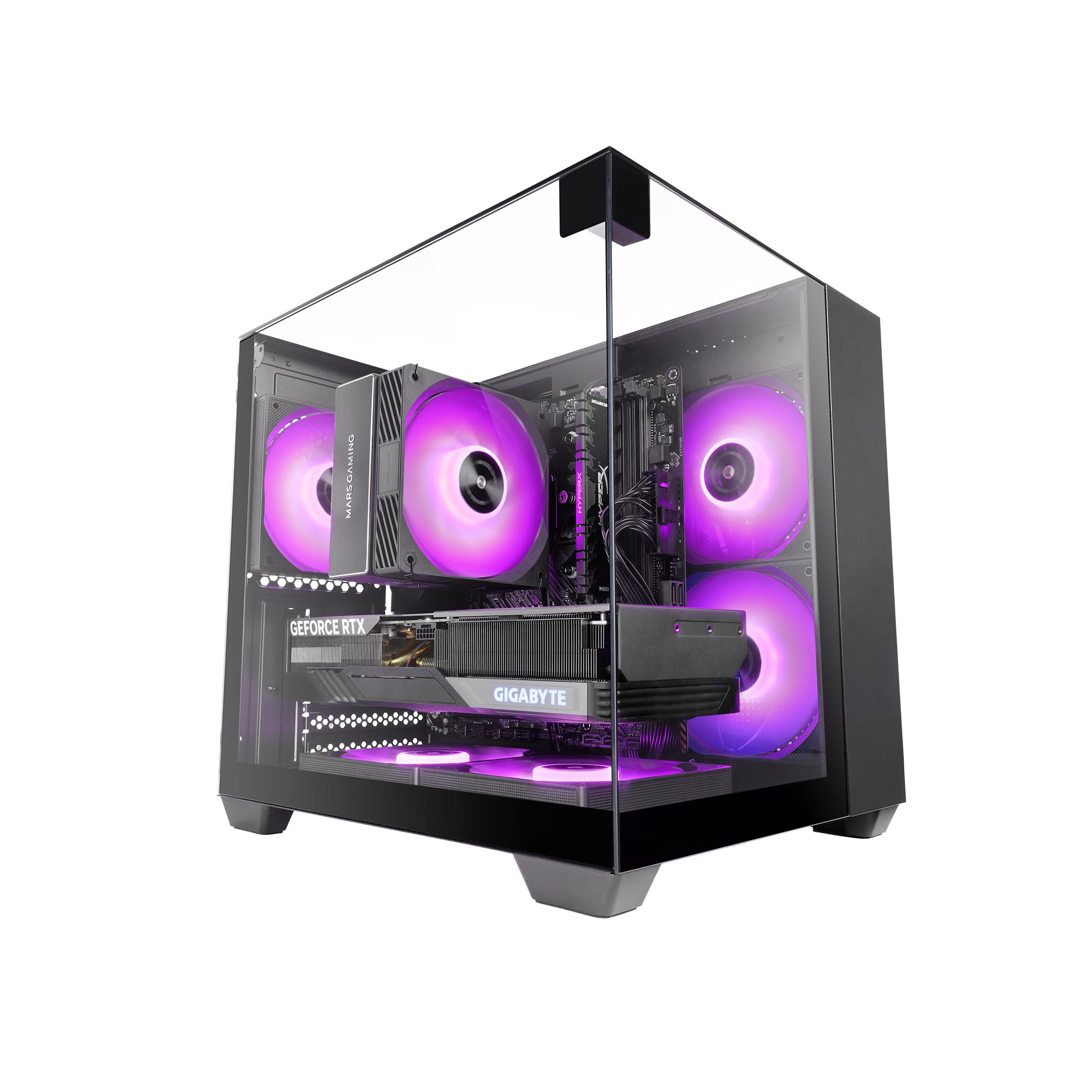 MARS GAMING MC-VISIONM, Compact MicroATX Gaming Case, Triple Tempered Glass, Dual-Chamber Structure, Liquid Cooling Support up to 240mm, Mini-Tower PC with Large Internal Capacity, Black