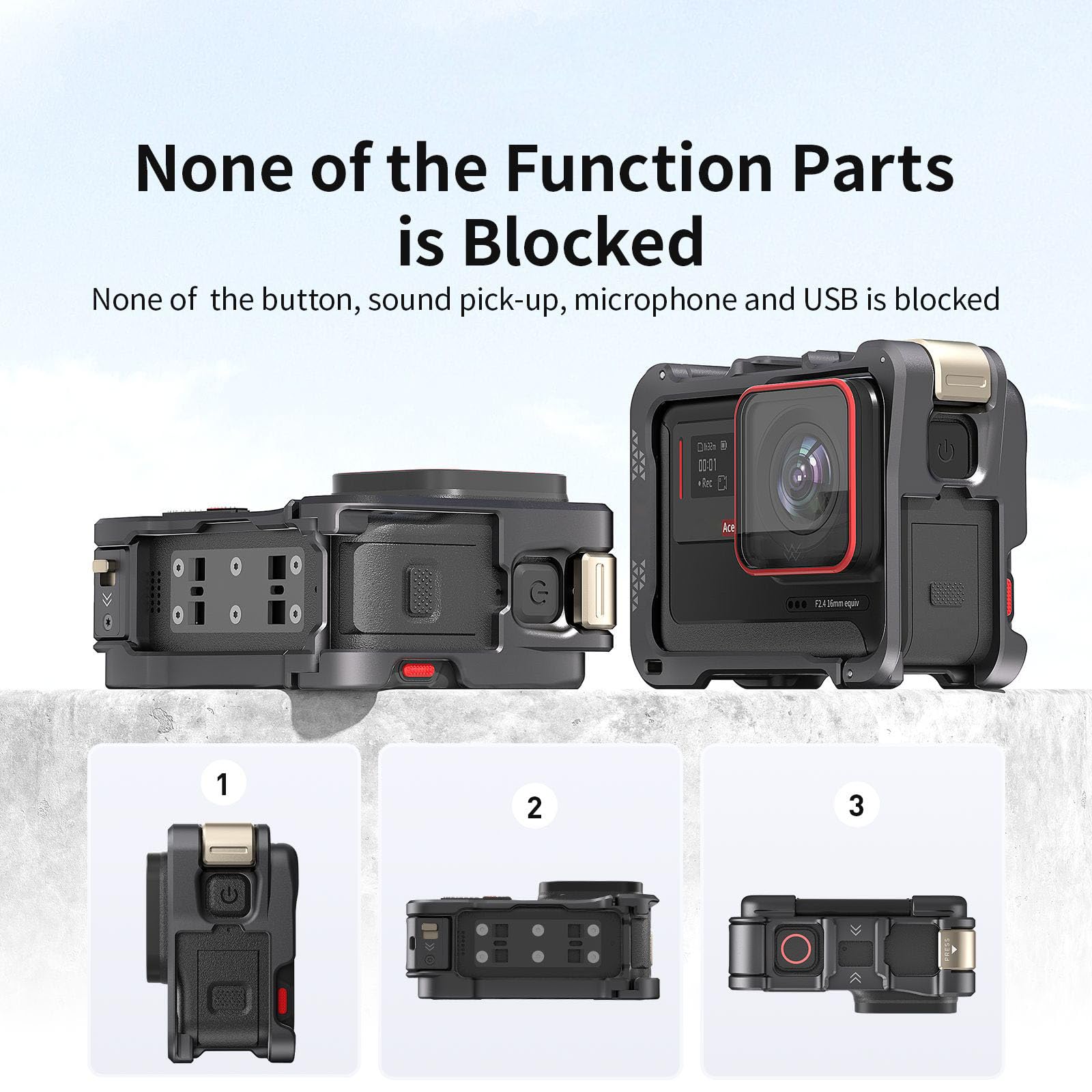 Carcasa protectora para borde con protector de lente para cámara de acción, adaptador de montaje para cámara de acción