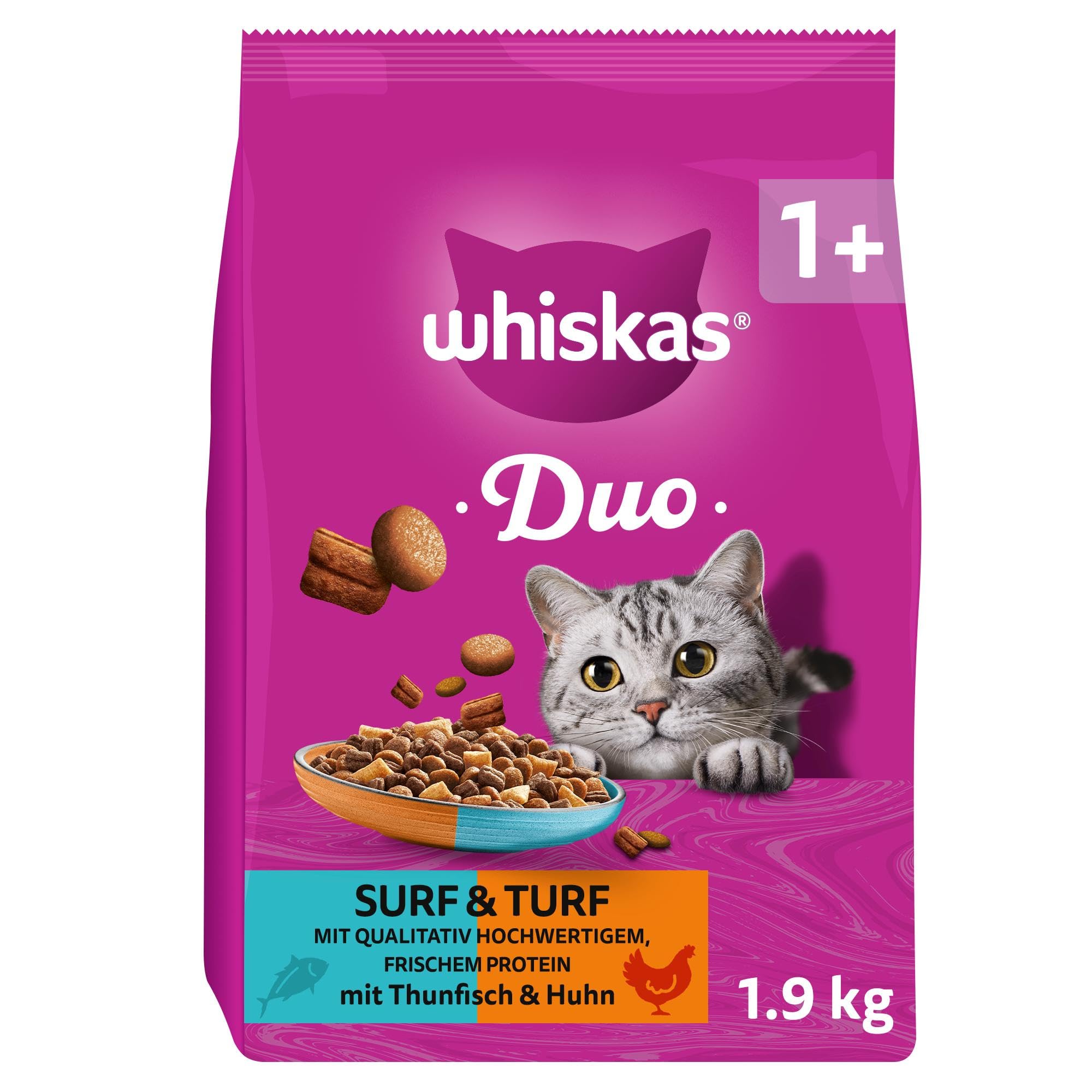 Whiskas Duo Trockenfutter für ausgewachsene Katzen 6 x 1.9 kg Surf & Turf