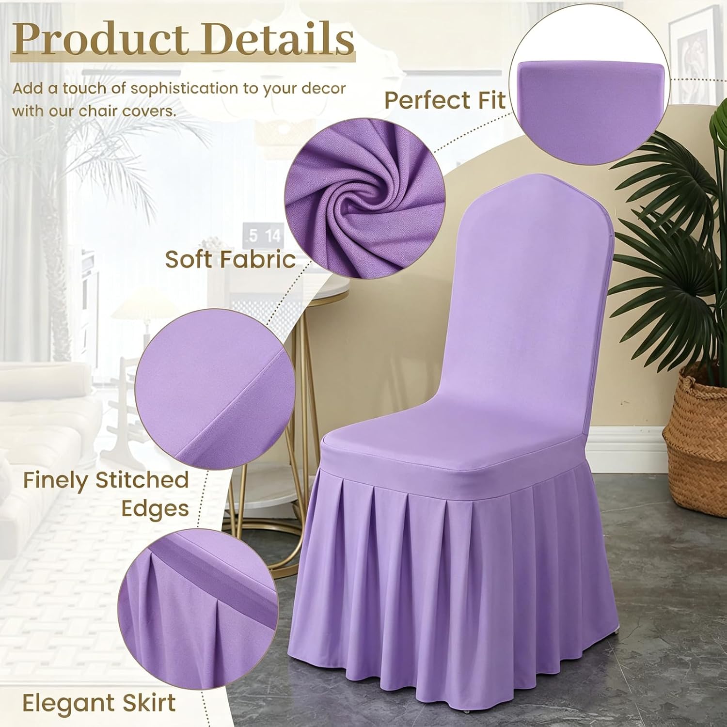 2PC Stretch Spandex Parson Dining Chair Slipcovers, Skirt Lavender Covers
