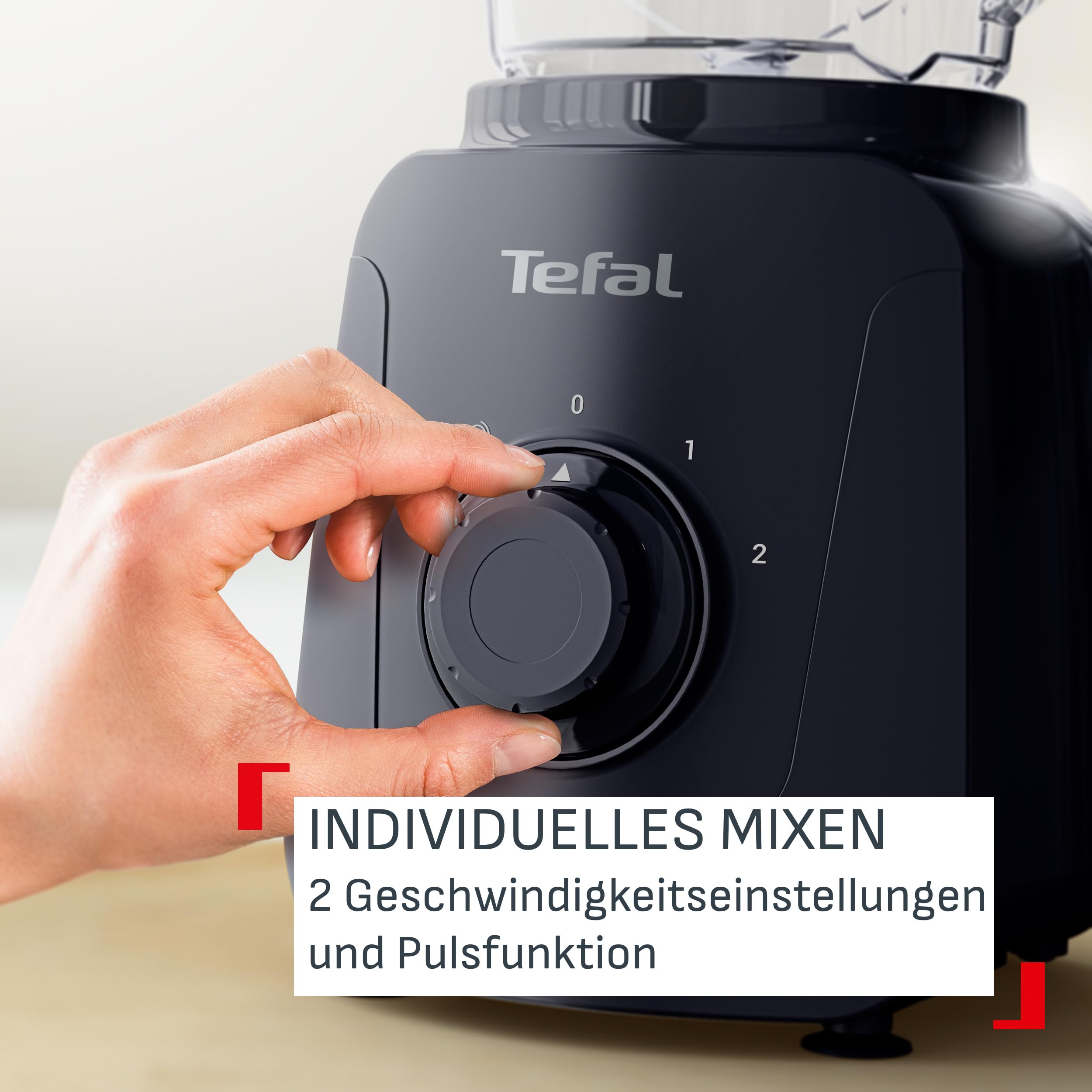 Tefal Blendforce Essential Standmixer, 450 Watt, 2 Geschwindigkeitseinstellungen + Pulsmodus, Ice-Crush Funktion, 1,85 Liter Kapazität, Luftkühlsystem, inkl. Zerkleinerer, Schwarz, BL4118F0