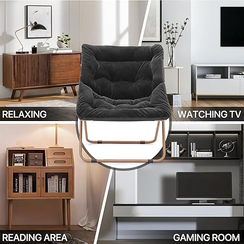 Miniatura 40 de MoNiBloom Silla cuadrada plegable de piel sintética para dormitorio, sala de estar, dormitorio, marco de metal plegable, de gran tamaño, cómoda,