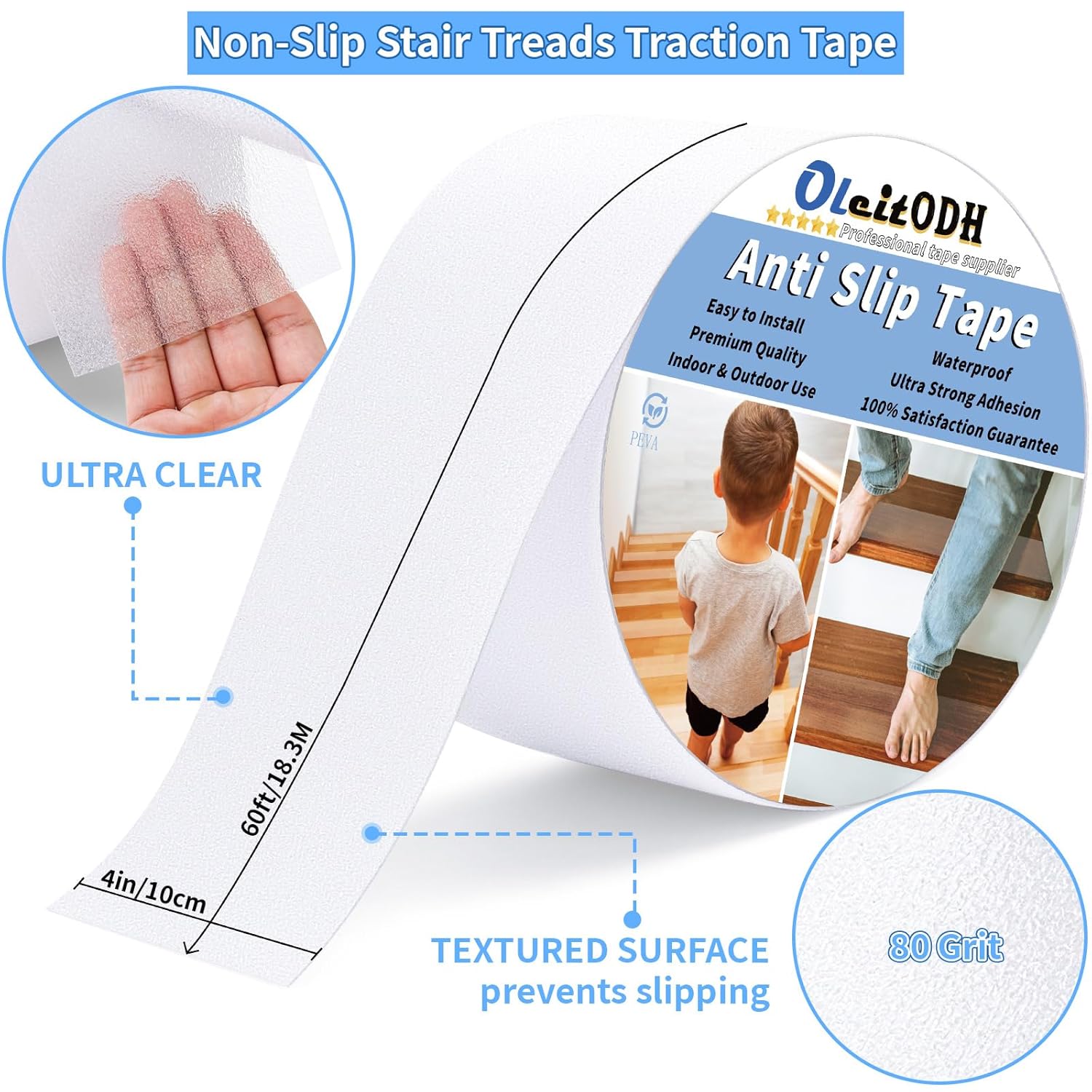 Transparent Anti Slip Tape, 4in x 60ft Clear Non Slip Traction Grip Tape, High Traction, Waterproof Non-Slip Tape Fits Tubs, Boats, Stairs Treads, Indoor Outdoor, Soft, Comfortable for Bare Feet