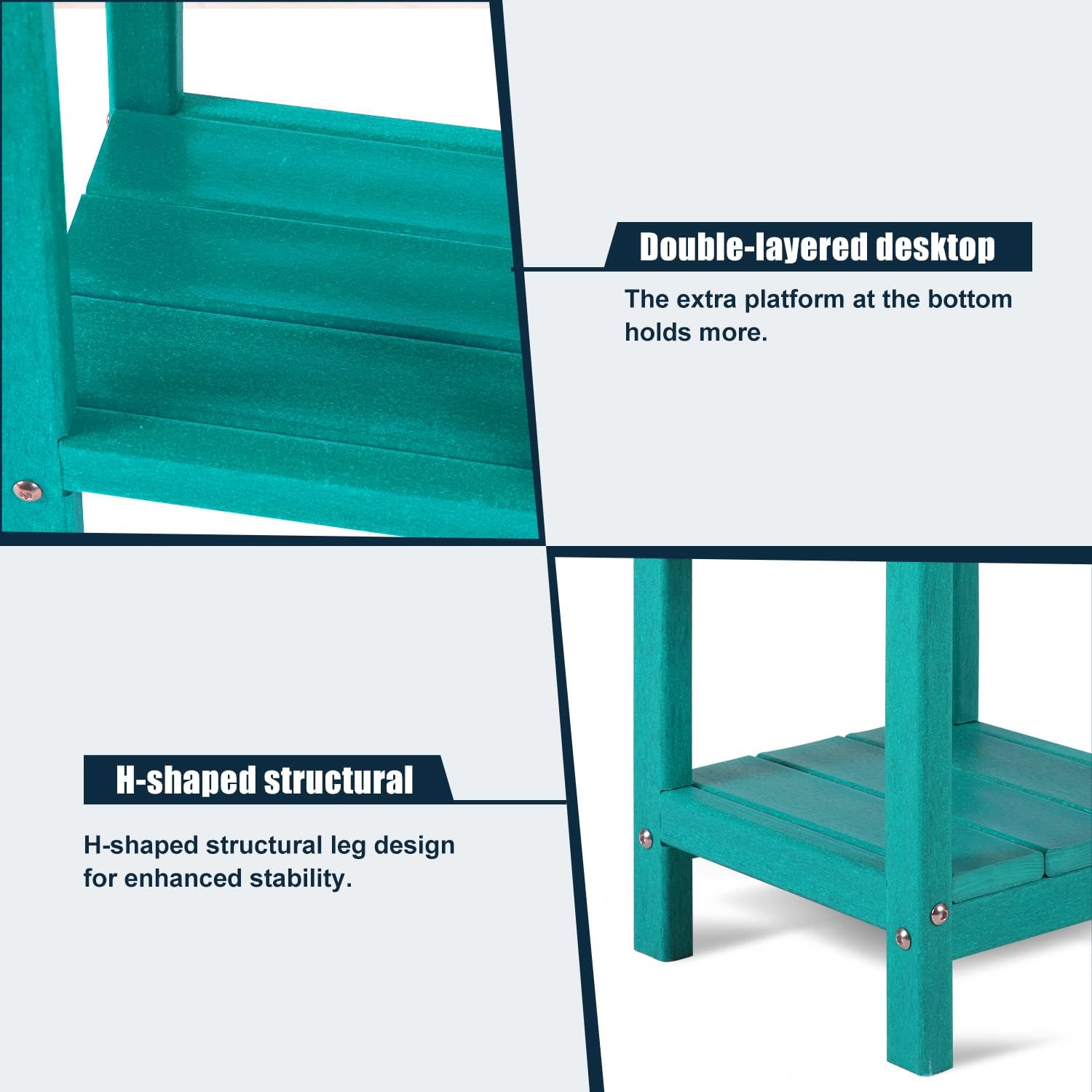 nalone Adirondack Side Table 16.5" Outdoor Side Table HDPE Plastic Double Adirondack End Table Small Table for Patio (Aruba)
