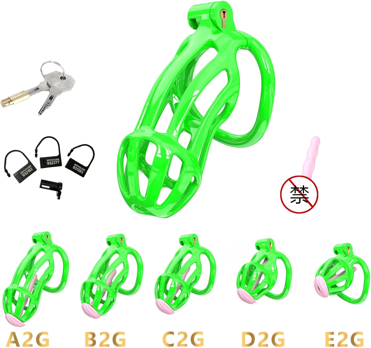 Chastity Cage Man Aeration Penis Cage Honeycomb Chastity Devices for Men Cock Cage with 5 Hooked Penis Ring Adult Sissy Chastity BondageToys(Fluorescent Green) (D2G)