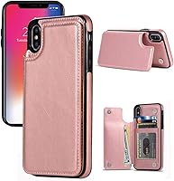 Vista 10 de Funda tipo cartera compatible con iPhone X/XS, funda protectora delgada con tarjetero y ranuras para tarjetas de piel sintética de alta calidad