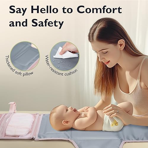 Miniatura 11 de mommore Cambiador portátil para bebé recién nacido, resistente al agua, cambiador de pañales de viaje desmontable con bolsillos para toallitas
