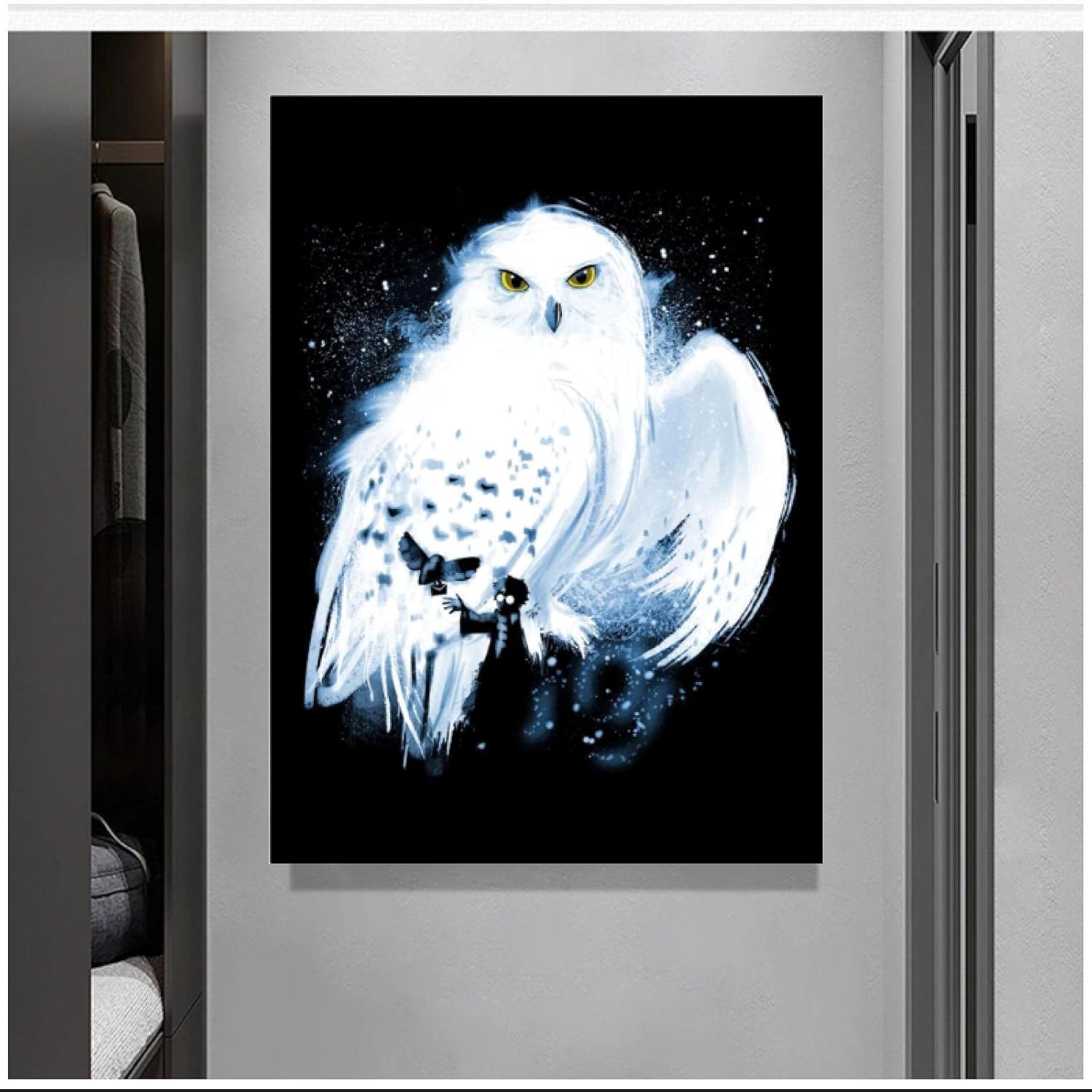 Amazon ウォールアートキャンバス絵画ポスタープリント白いフクロウ空飛ぶ動物の壁の写真モダンなリビングルームの装飾 40x60cm フレームレス ウォールステッカー オンライン通販