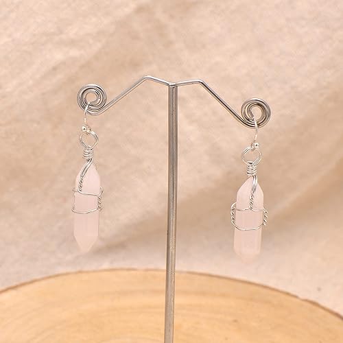 Miniatura 2 de Joseph Brothers Natural Rose Quartz Wire Wrapped Point Crystal Earrings for Women Reiki Energy Healing