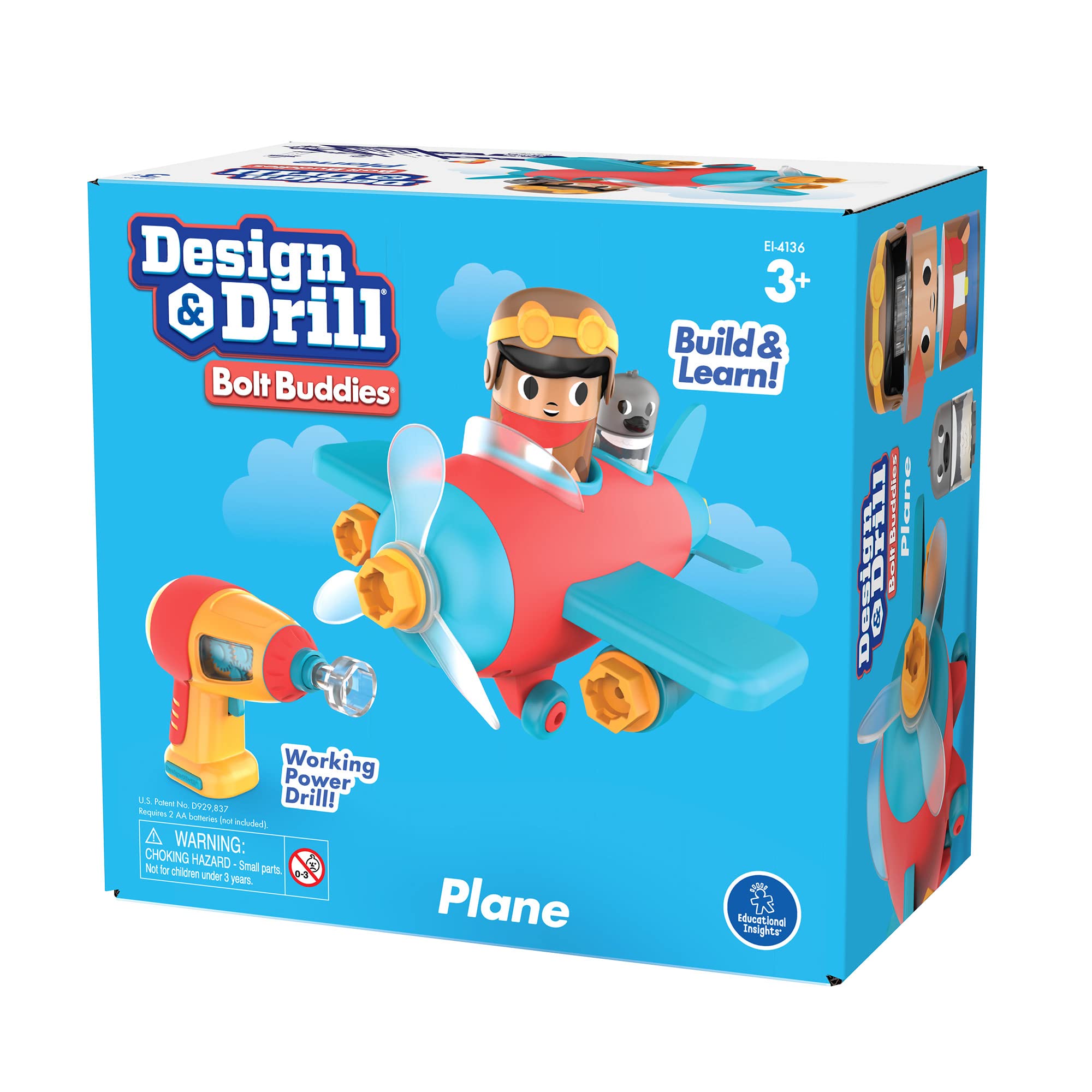 Learning Resources Avion Bolt Buddies Design & Drill, Jeu avec Un Avion et Une Figurine de Pilote, Jouet de Science et STEM, Cadeau pour Enfants, 3, 4, 5 Ans et Plus