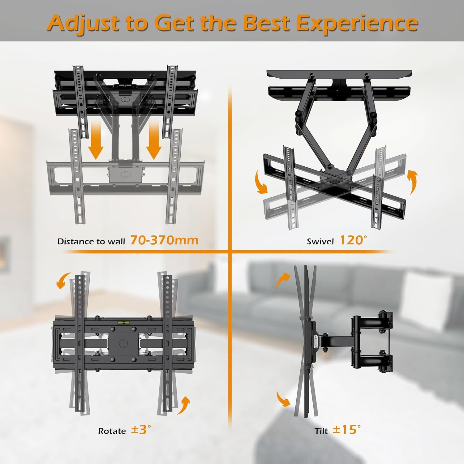 AXRED Olympus Max - Soporte de pared para televisores de 17 a 60 pulgadas (43-152 cm), 4K, orientable, inclinable (Venus 23-60 pulgadas)