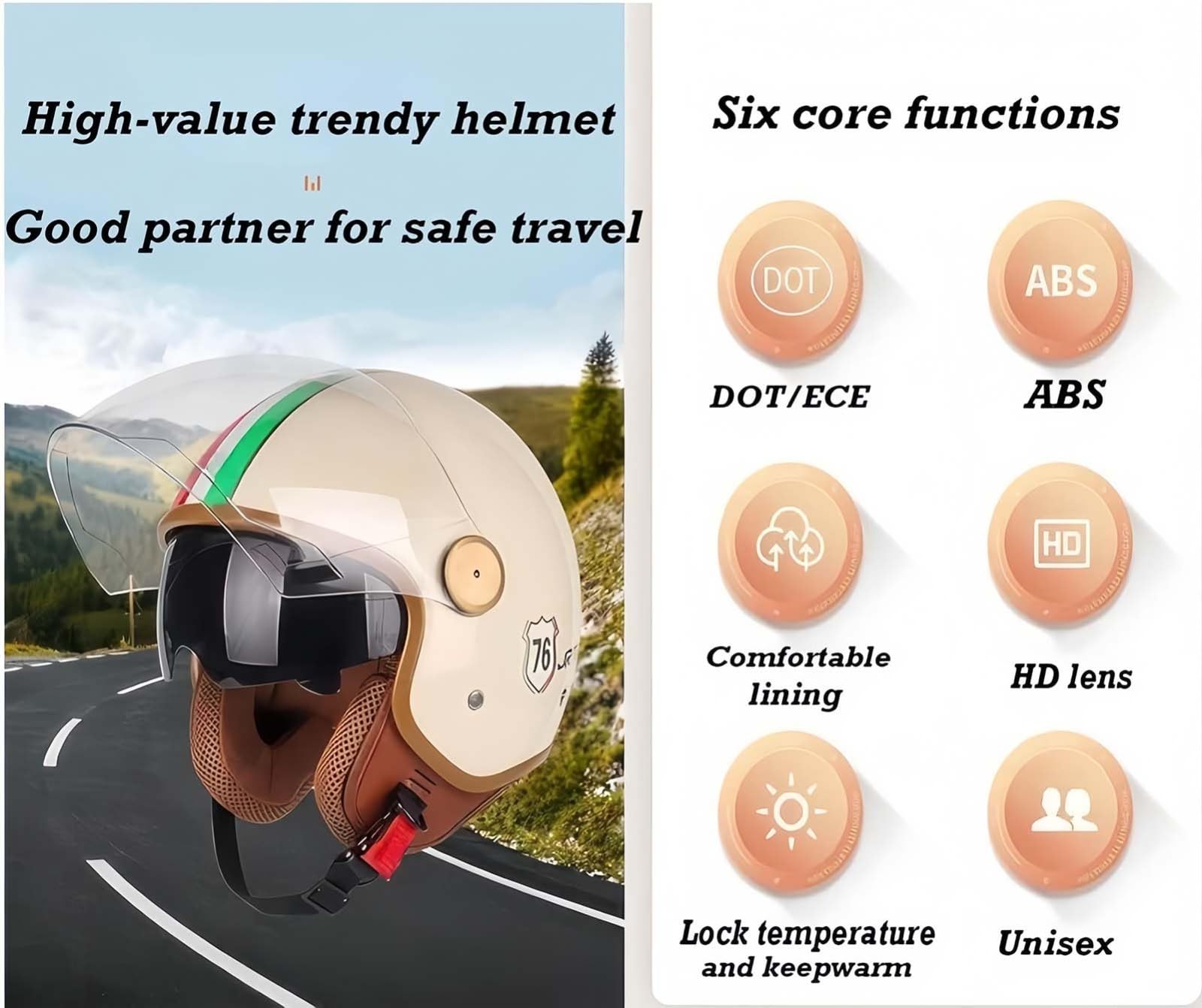 Otwarty kask motocyklowy z homologacją ECE, styl retro vintage, z osłoną przeciwsłoneczną, dla dzieci, młodzieży, mężczyzn i kobiet